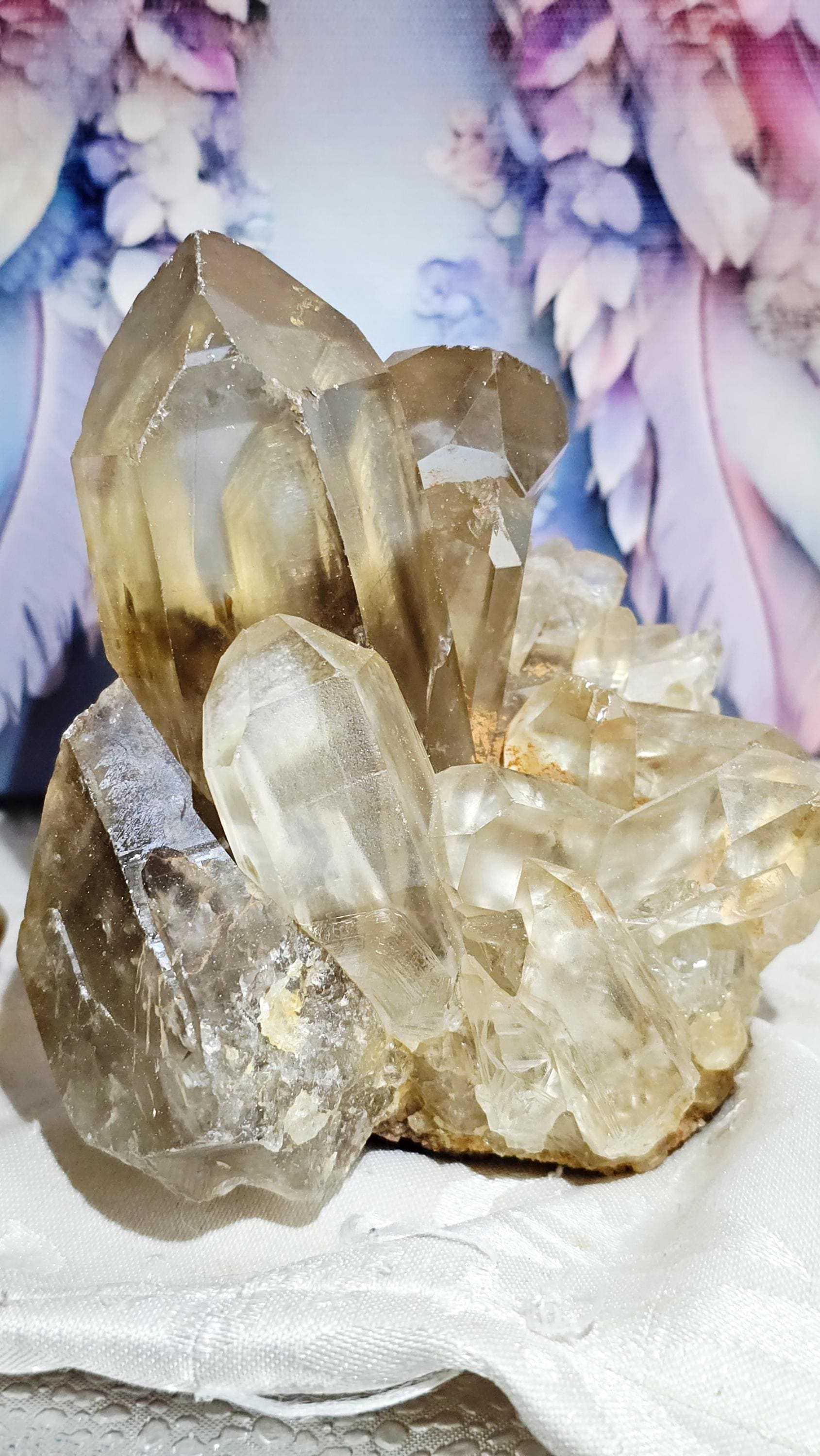 Natural Smoky Citrine Quartz Cluster, Non-Heated Grounding Crystal (4.75x4 inches)