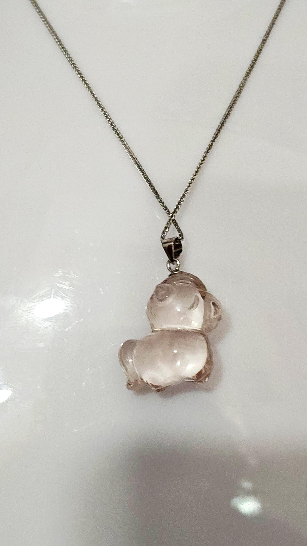 Handmade Mozambique Rose Quartz Horse Necklace, 925 Silver Pendant