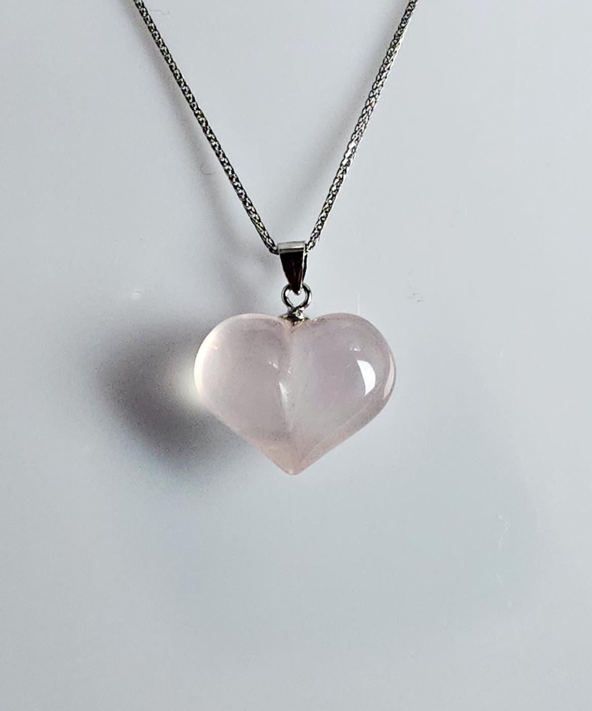 Handmade Mozambique Rose Quartz Heart Necklace, 925 Silver Pendant