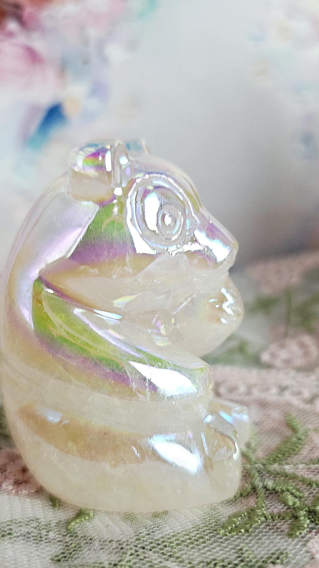 Angel Aura Clear Quartz Bear,  Healing Crystal