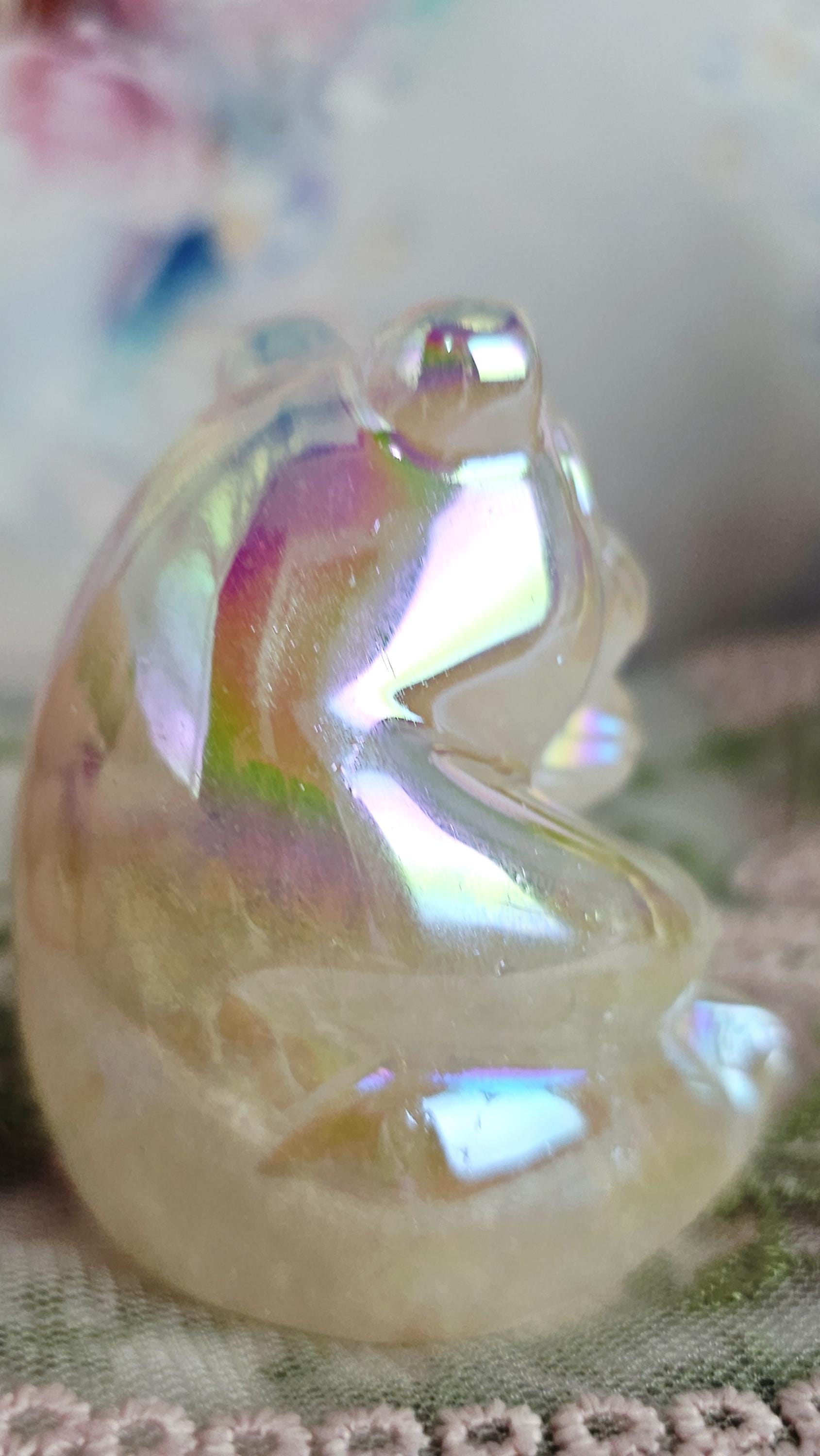 Angel Aura Clear Quartz Bear,  Healing Crystal