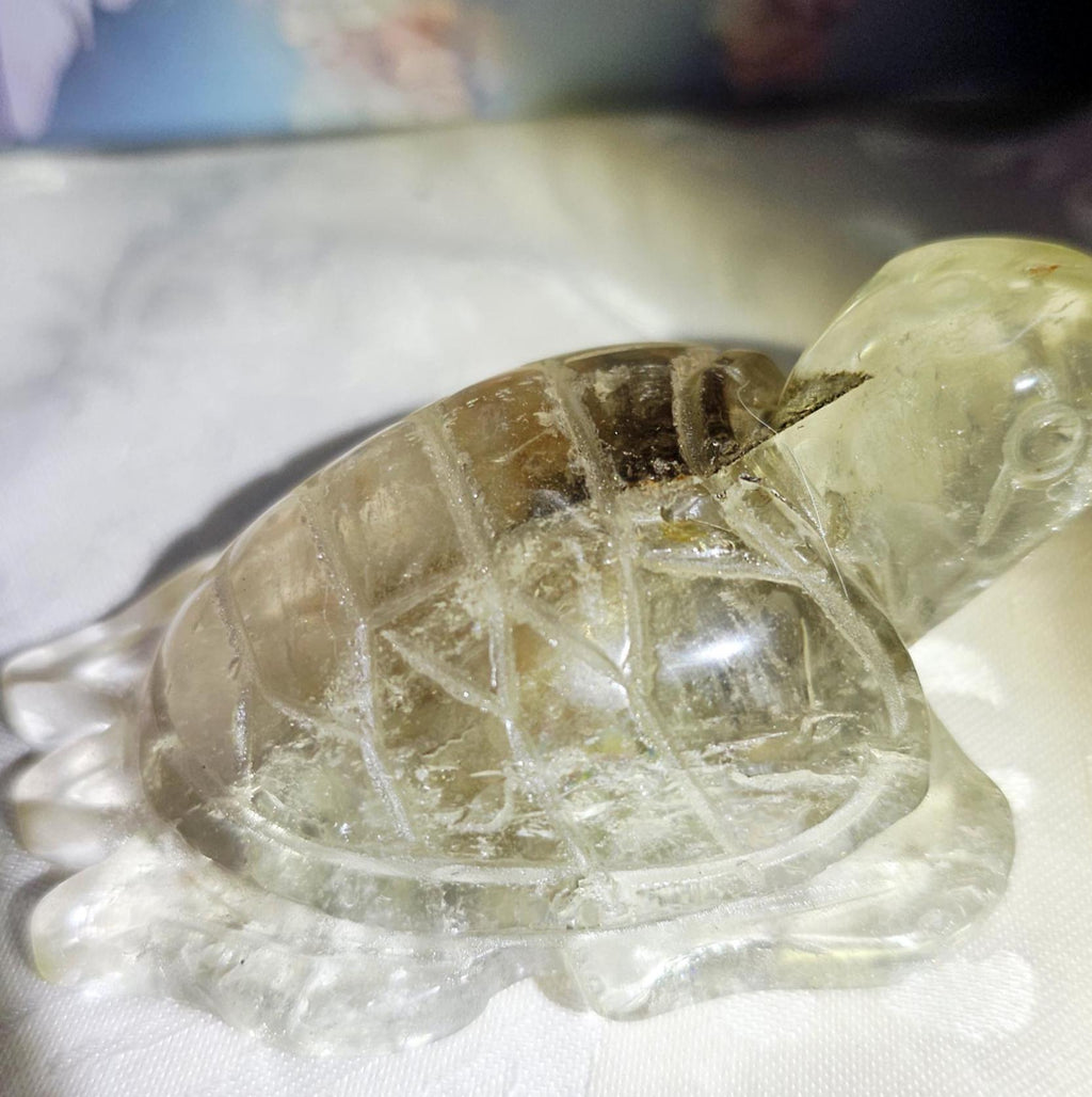 Natural Garden Quartz Turtle, Non-Heated Citrine Crystal Home Decor