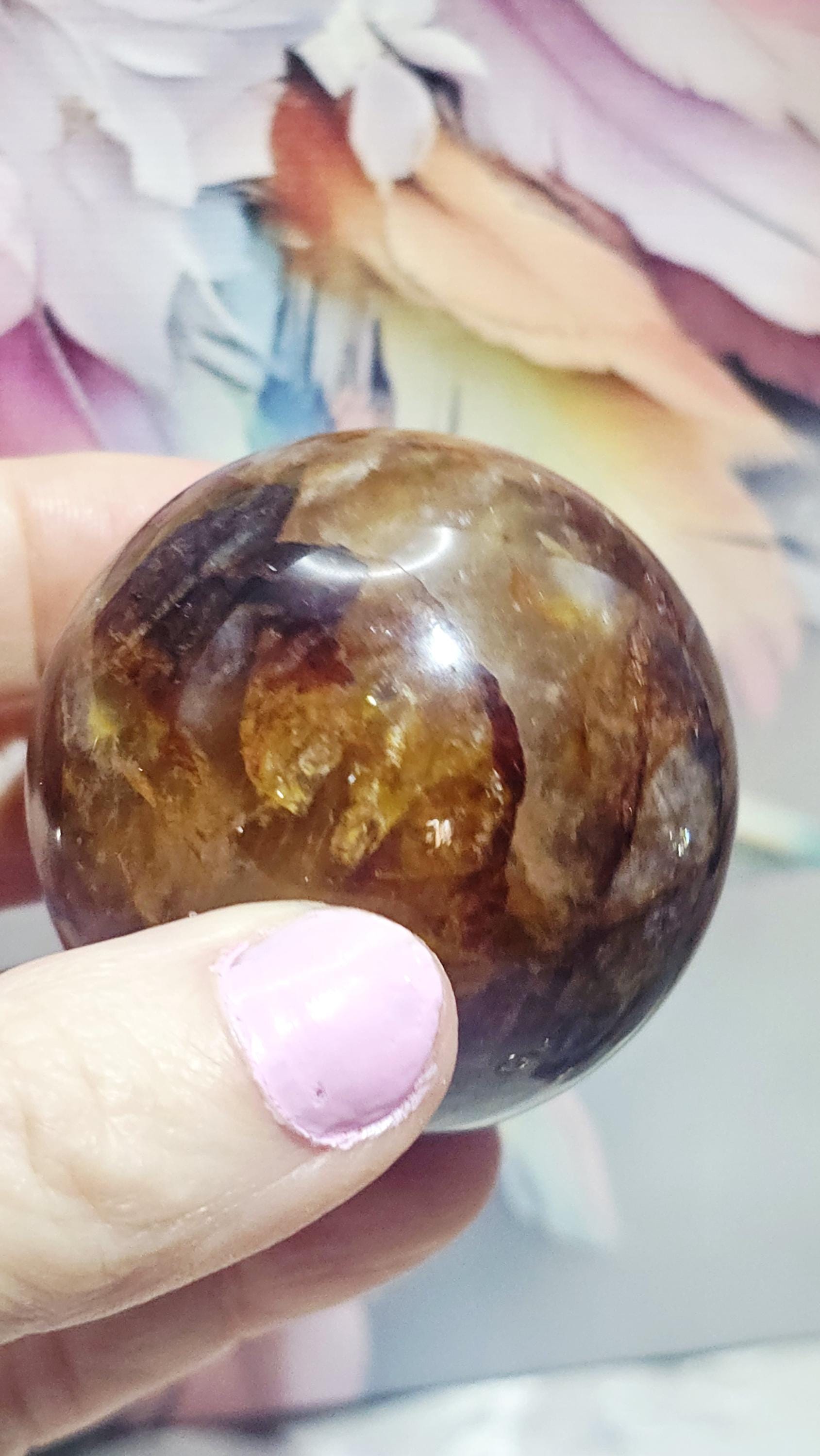Golden Fire Quartz Sphere, Golden Healer Crystal, Rainbow Inclusion, Meditation Tool