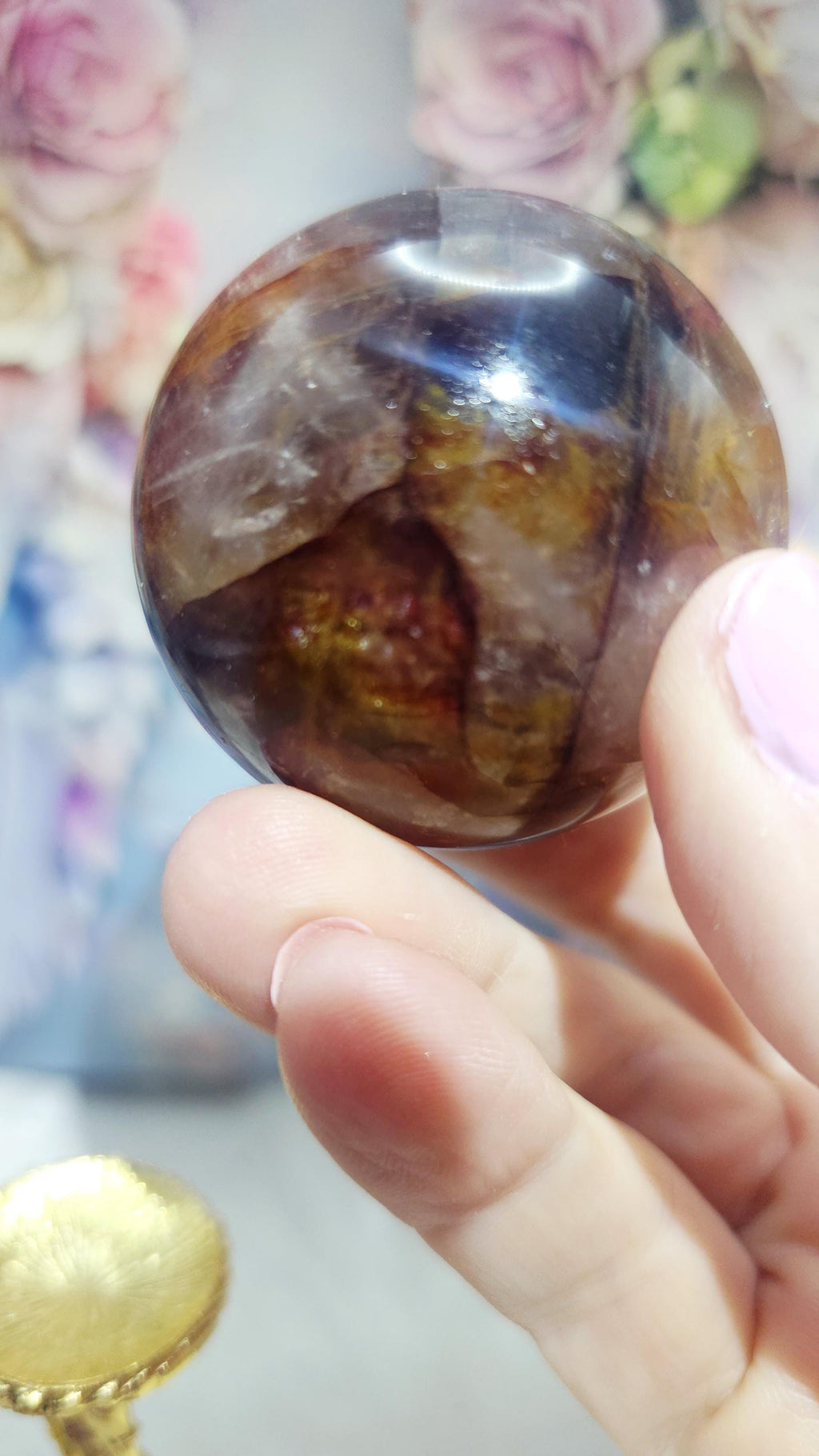 Golden Fire Quartz Sphere, Golden Healer Crystal, Rainbow Inclusion, Meditation Tool