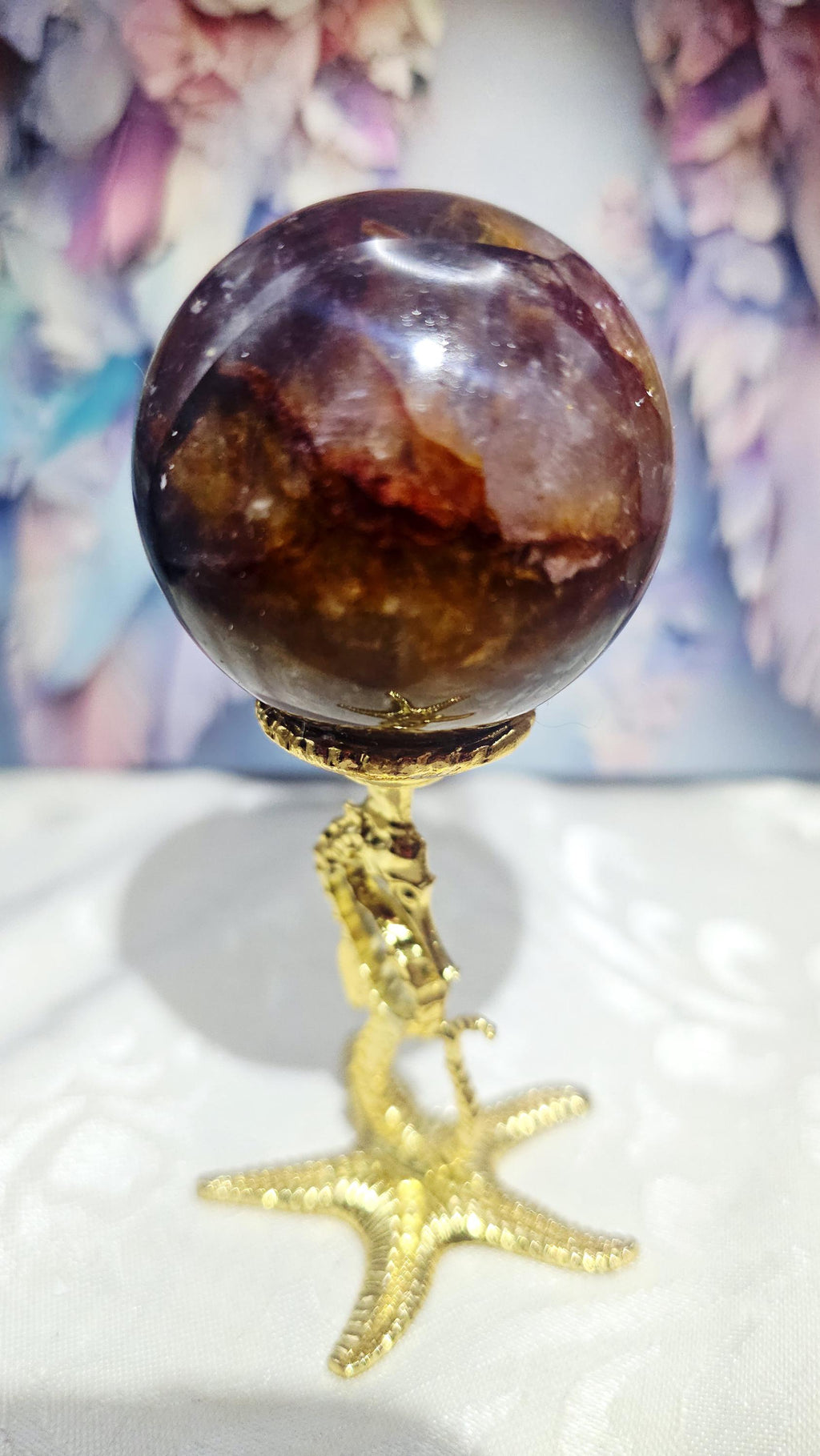 Golden Fire Quartz Sphere, Golden Healer Crystal, Rainbow Inclusion, Meditation Tool