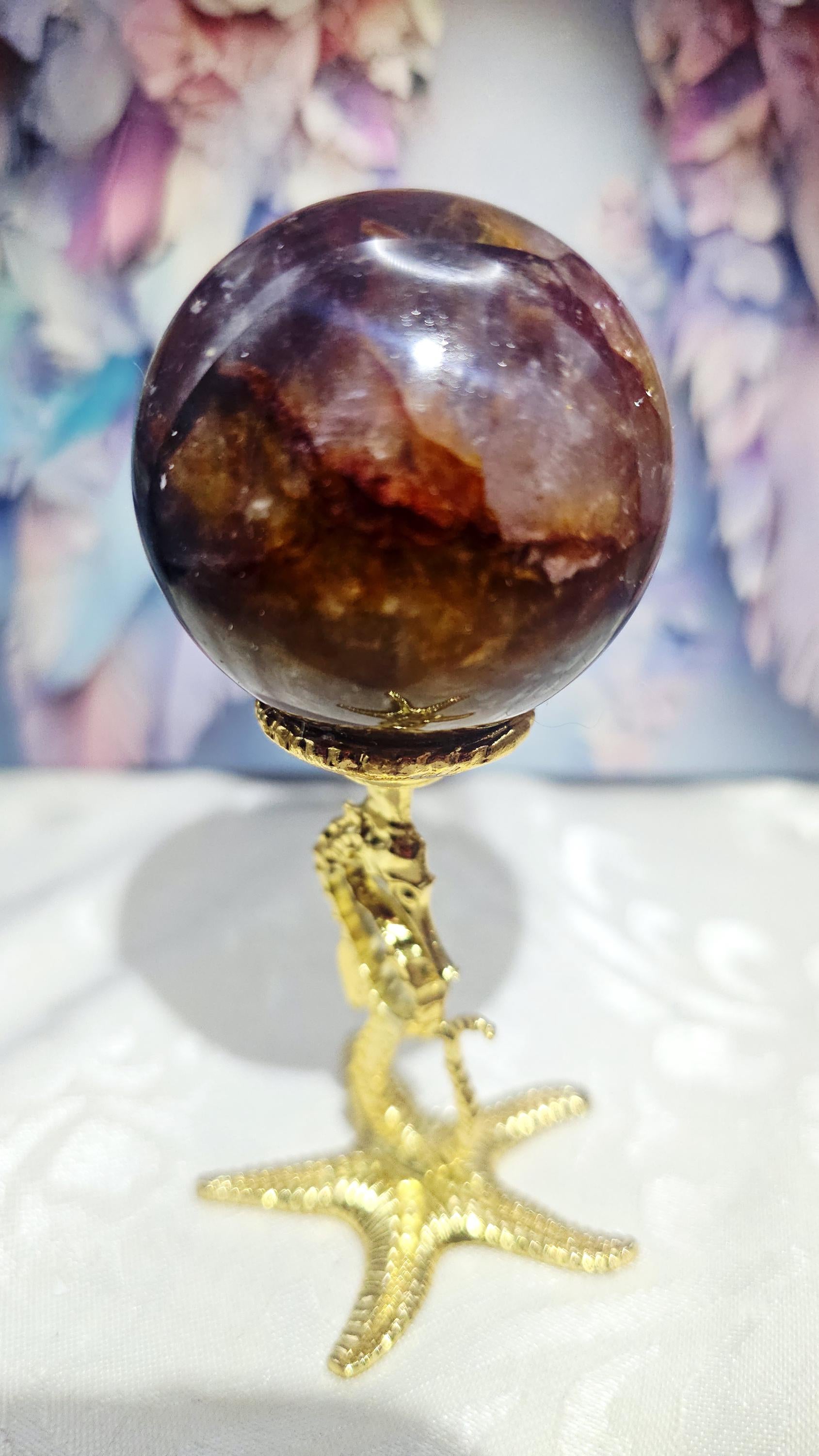 Golden Fire Quartz Sphere, Golden Healer Crystal, Rainbow Inclusion, Meditation Tool