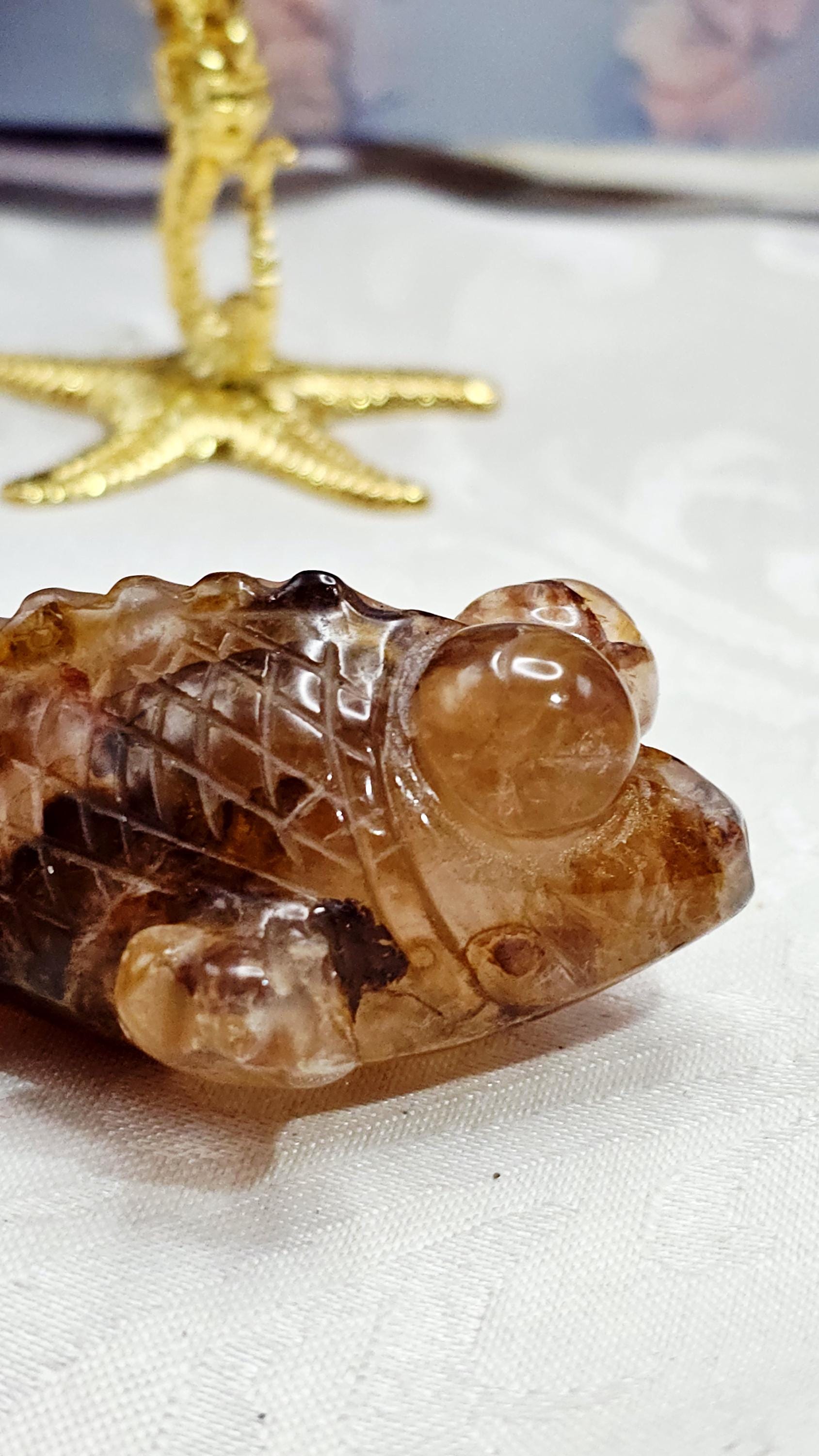 Golden Fire Quartz Fish, Golden Healer, Feng Shui Wealth Symbol, Home Decor, Meditation Tool