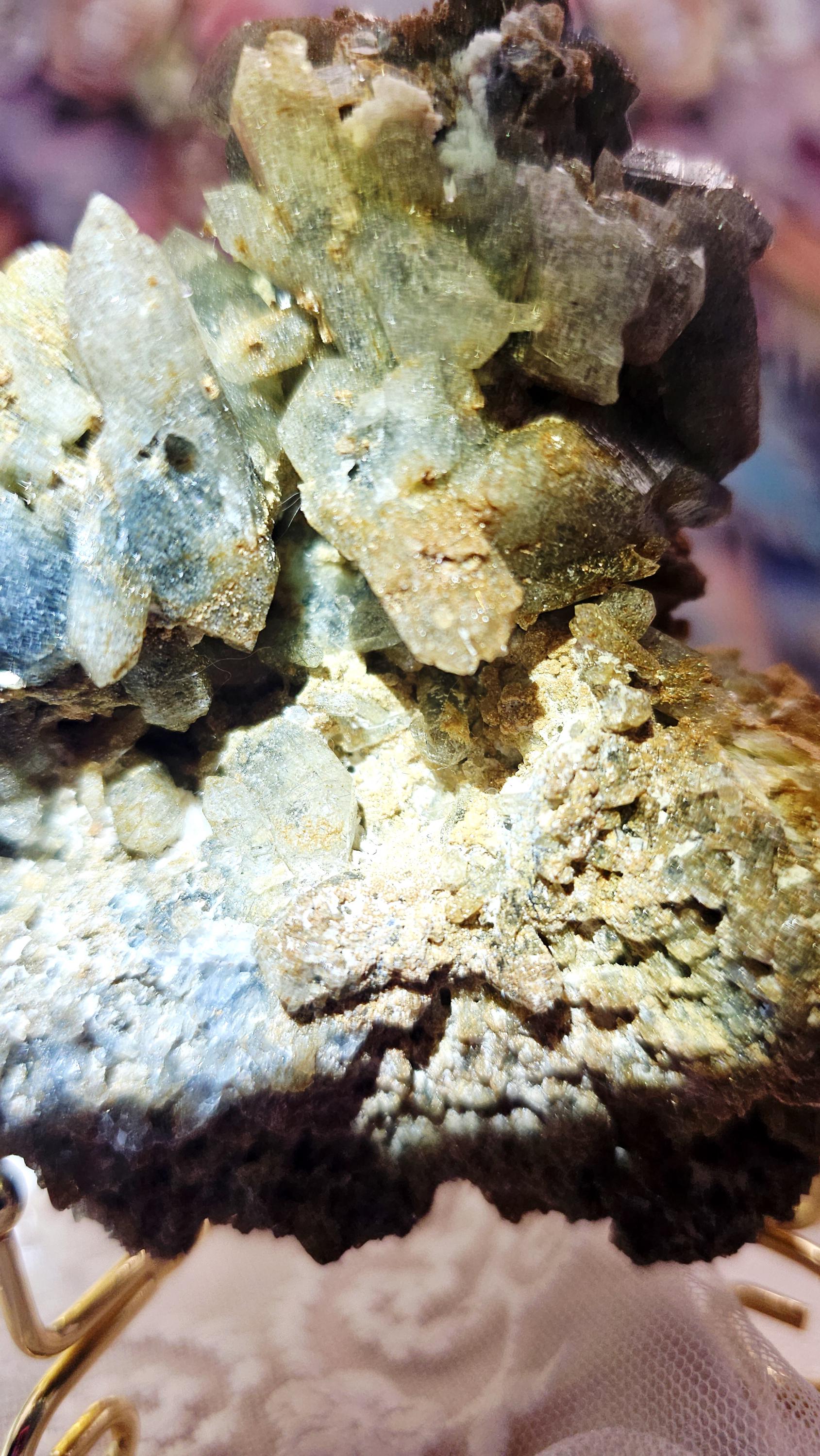 Indicolite with Yellow Mica and Quartz Specimen on a Stand, Blue Tourmaline, Crystal Gift, Brazil