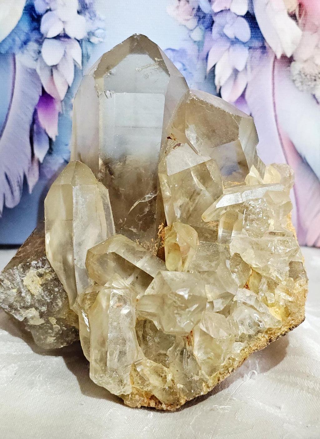 Natural Smoky Citrine Quartz Cluster, Non-Heated Grounding Crystal (4.75x4 inches)