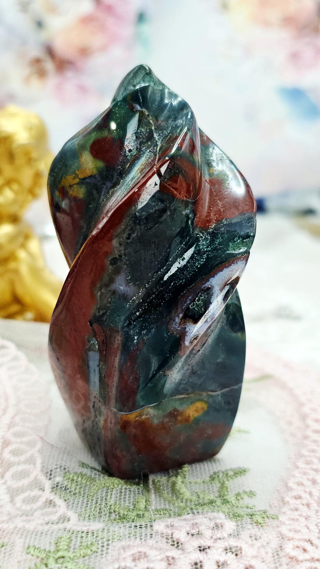 Ocean Jasper Unicorn Horn Flame, Home Decor, Gift