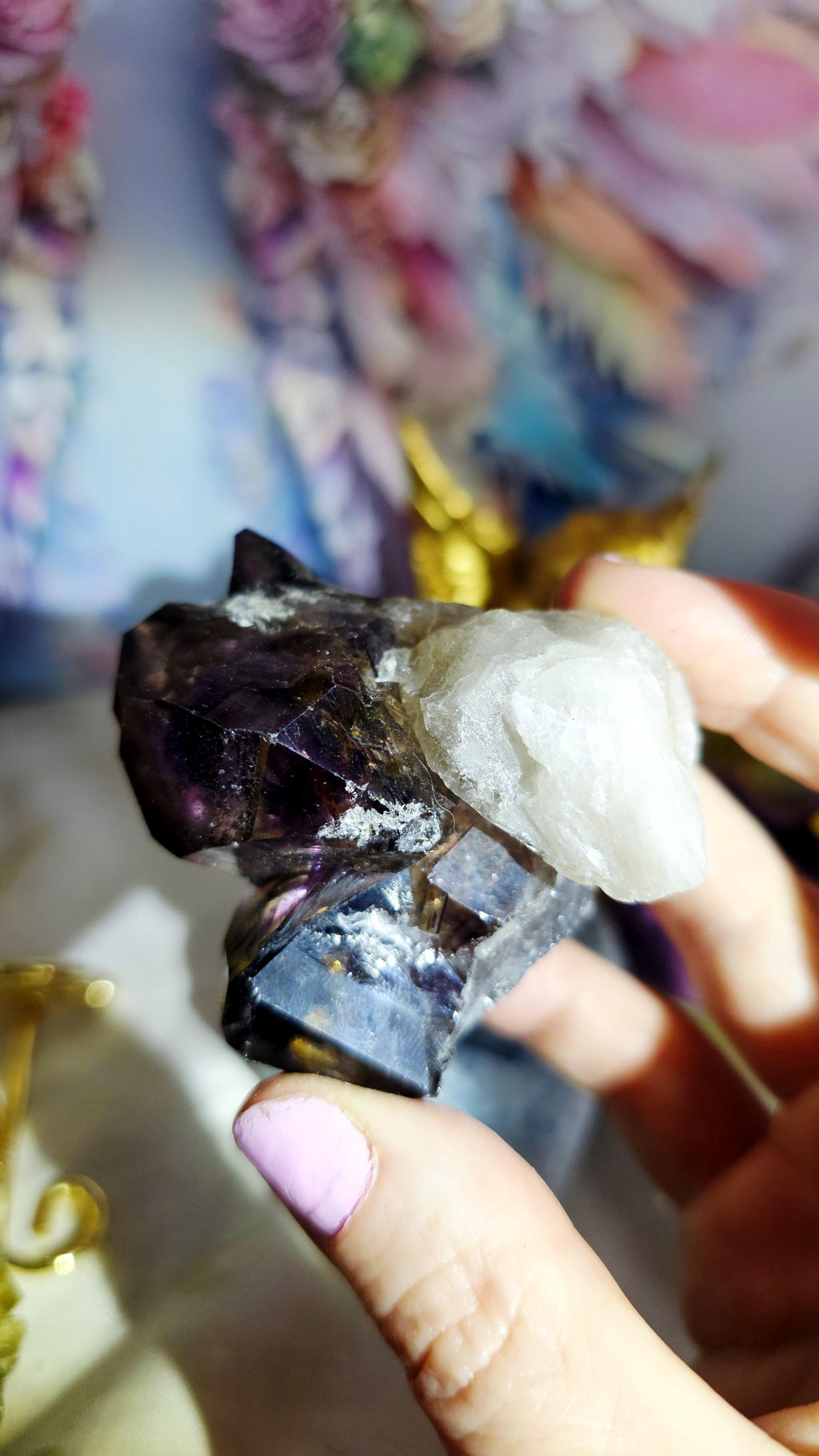 Elestial Amethyst & Smoky Quartz, Sceptered Growth, Espírito Santo, Brazil