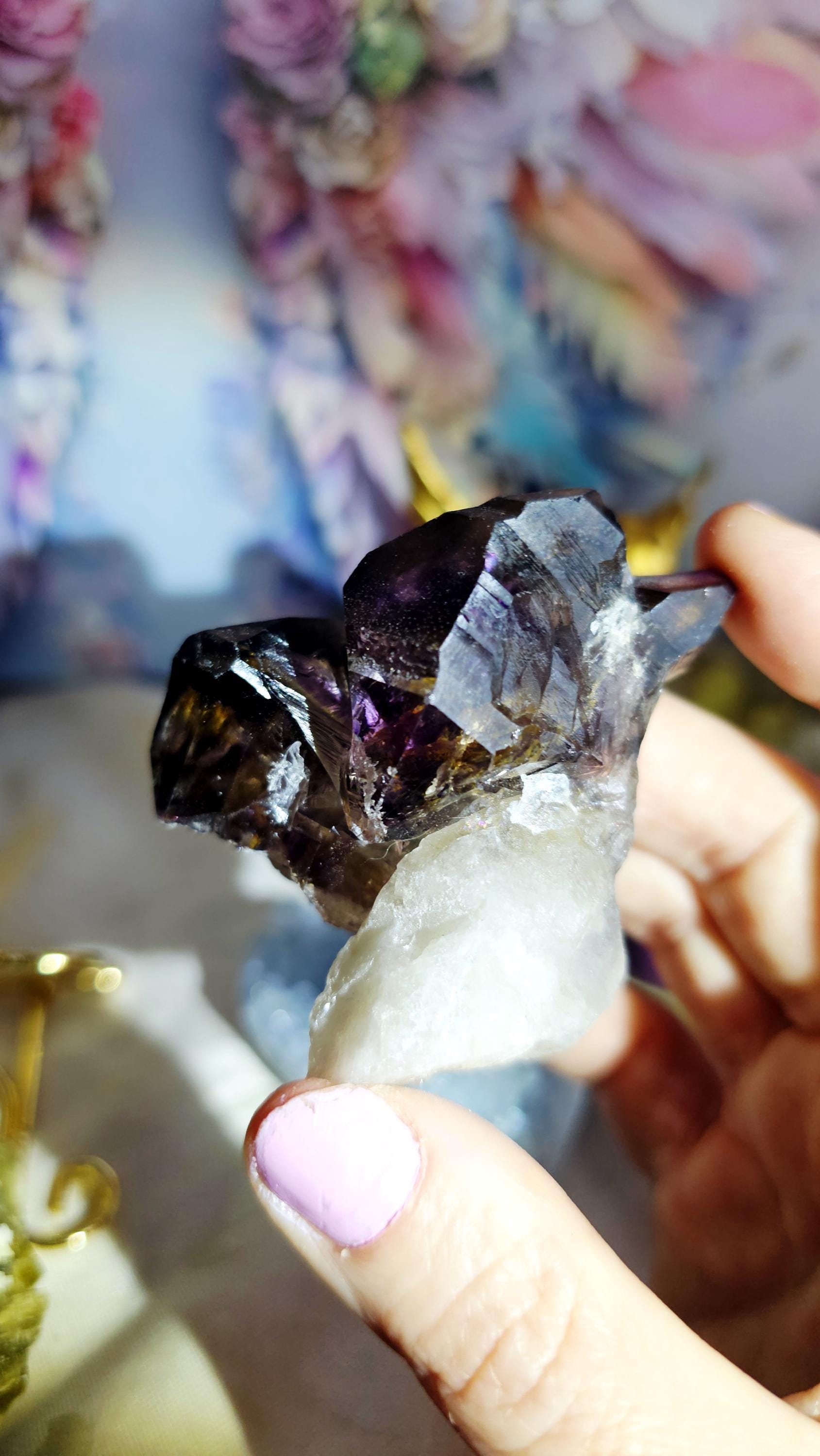 Elestial Amethyst & Smoky Quartz, Sceptered Growth, Espírito Santo, Brazil