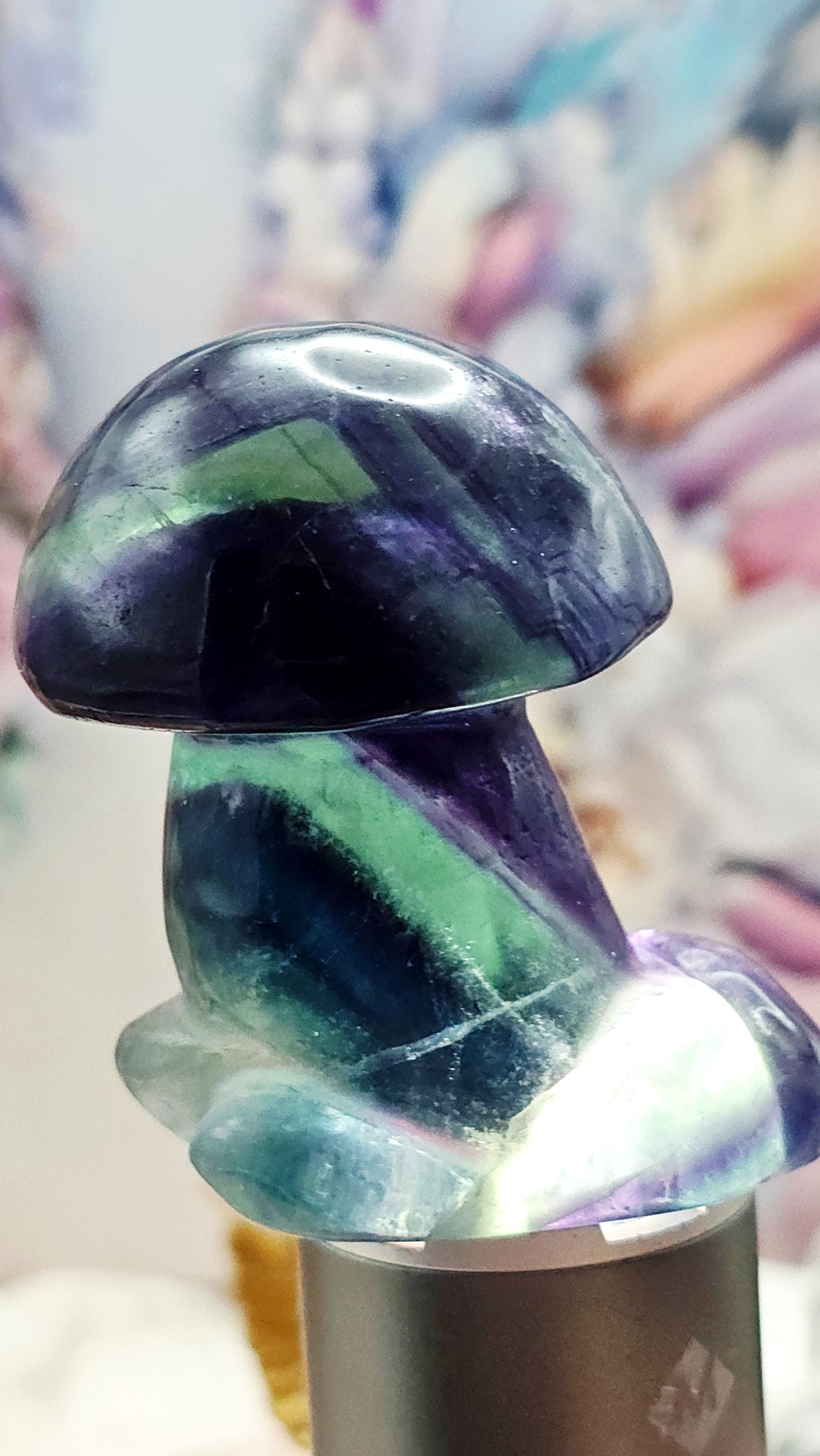Rainbow Fluorite Mushroom, Fairy Garden, Crystal Gift, Home Decor