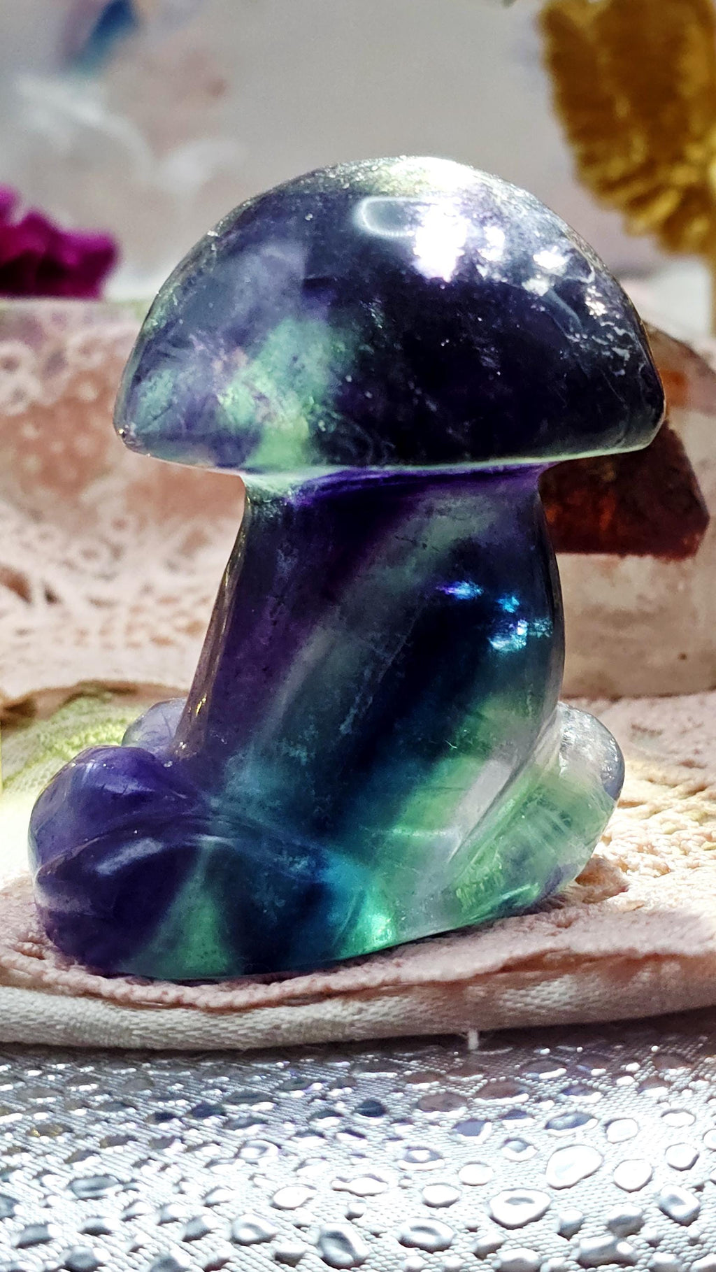 Rainbow Fluorite Mushroom, Fairy Garden, Crystal Gift, Home Decor