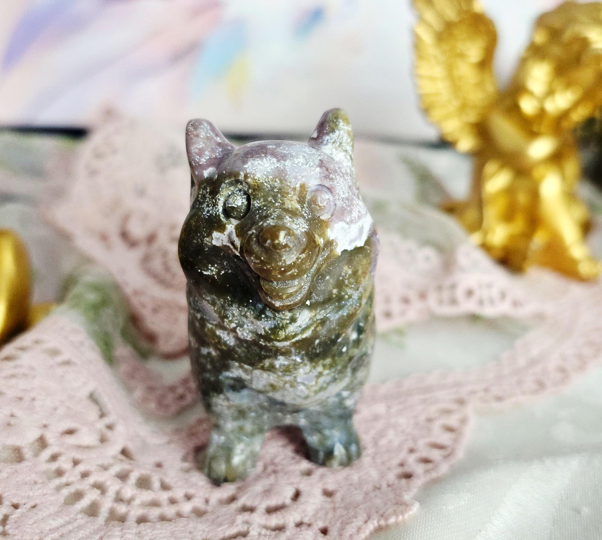 Moss Agate Ocean Jasper Corgi, Dog,  Home Decor, Crystal Gift