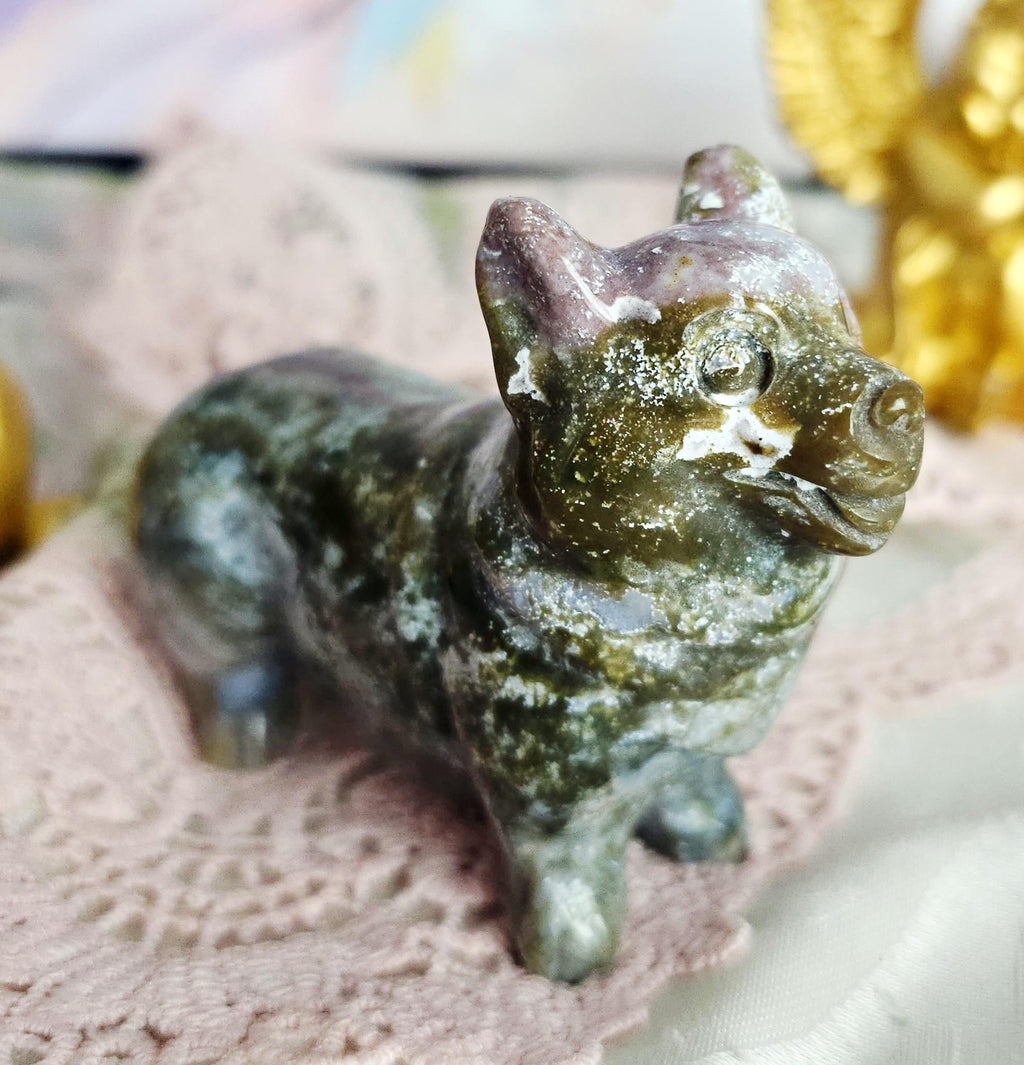 Moss Agate Ocean Jasper Corgi, Dog,  Home Decor, Crystal Gift