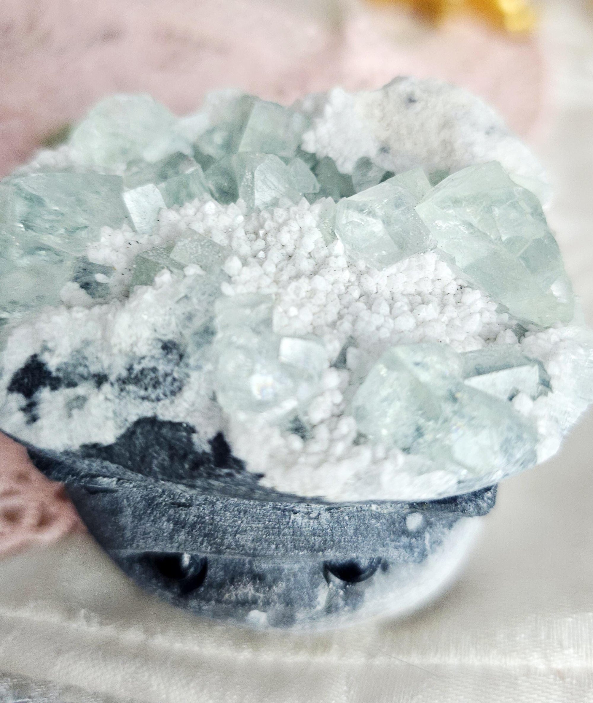 Fujian Fluorite Cube and Calcite Hedgie, Rock Pet, Crystal Buddy,  Reactive, Specimen
