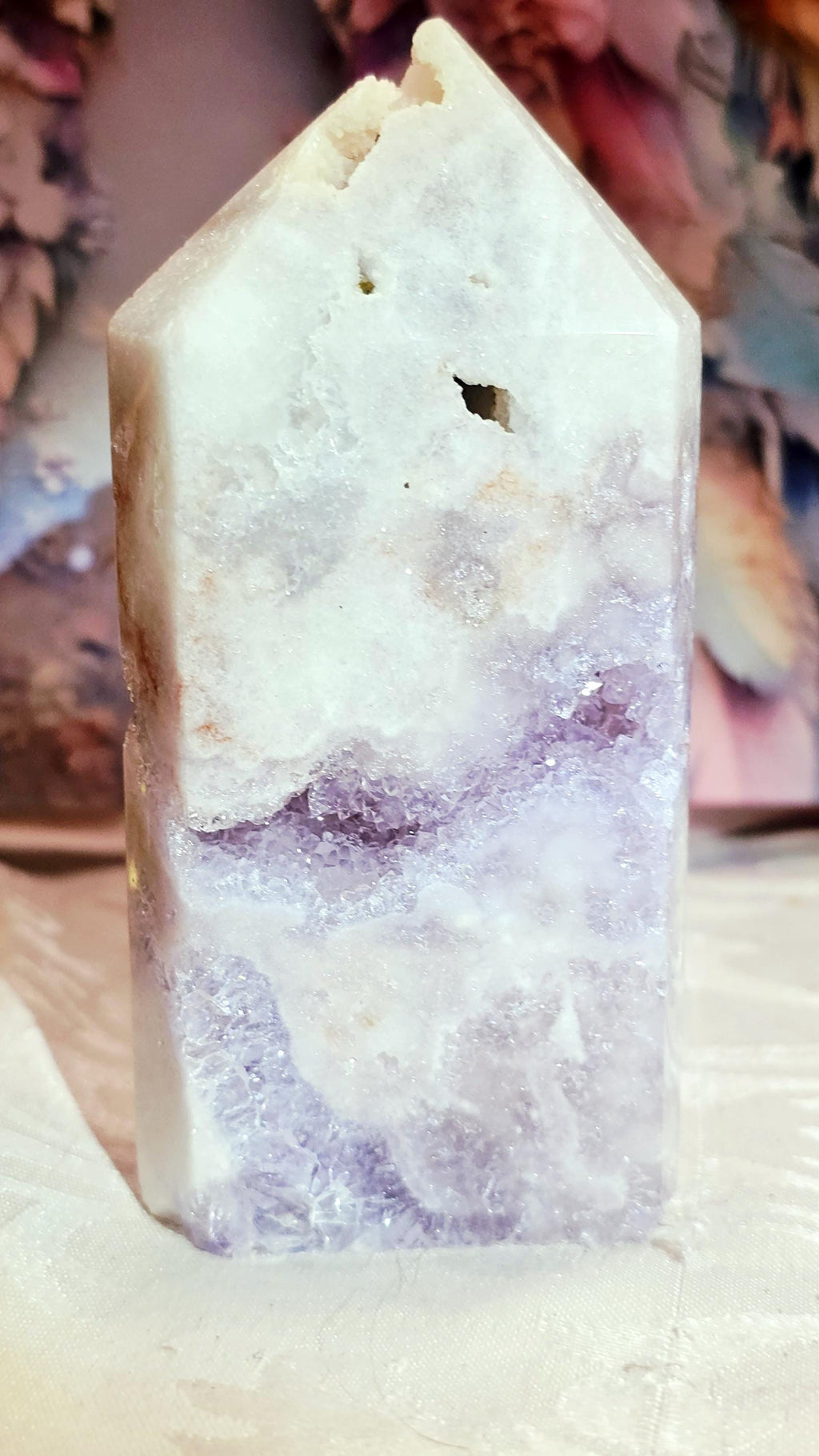 Brazilian Pink Amethyst Druzy Tower with Portals, Reiki Infused Crystal