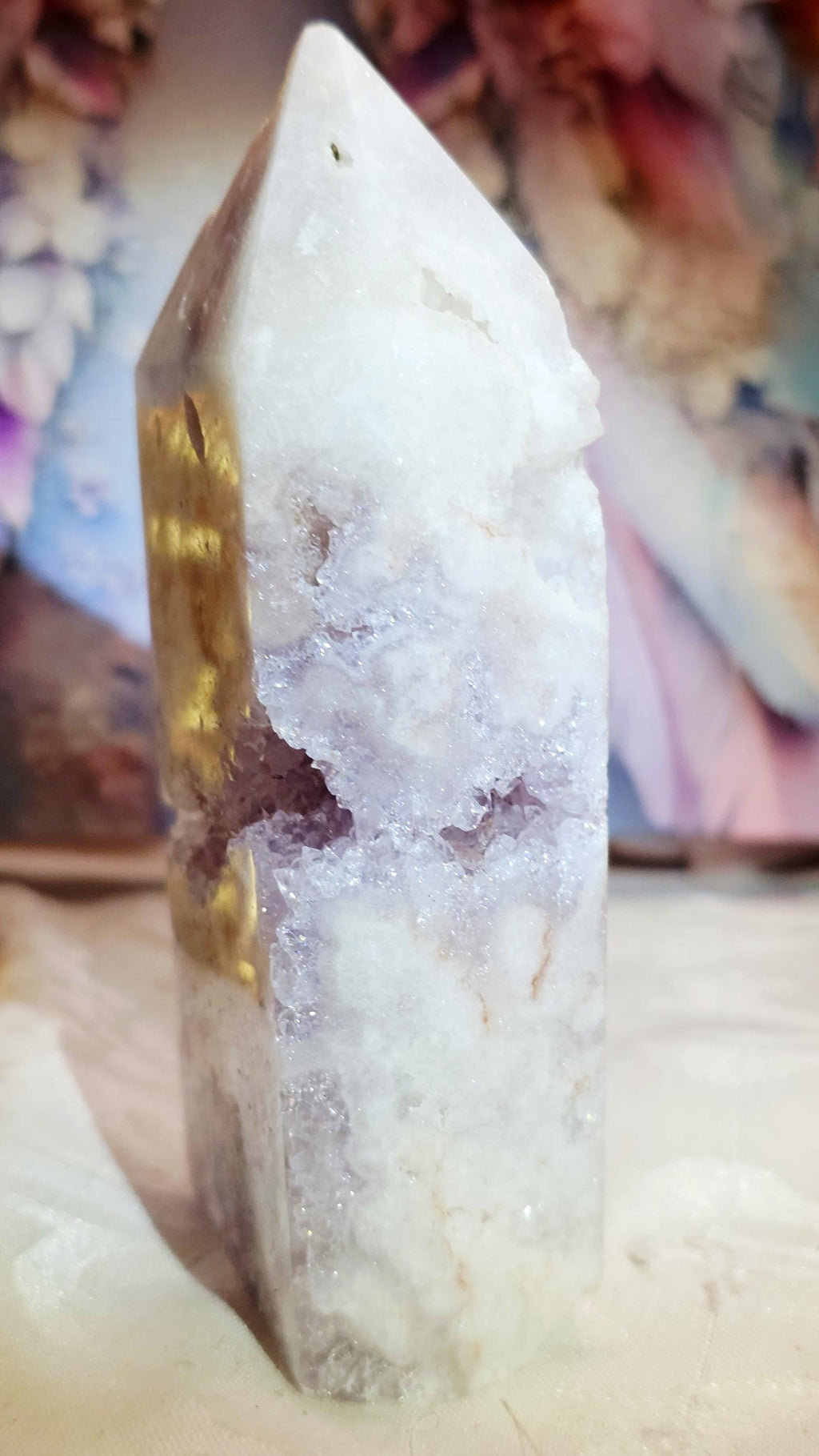 Brazilian Pink Amethyst Druzy Tower with Portals, Reiki Infused Crystal