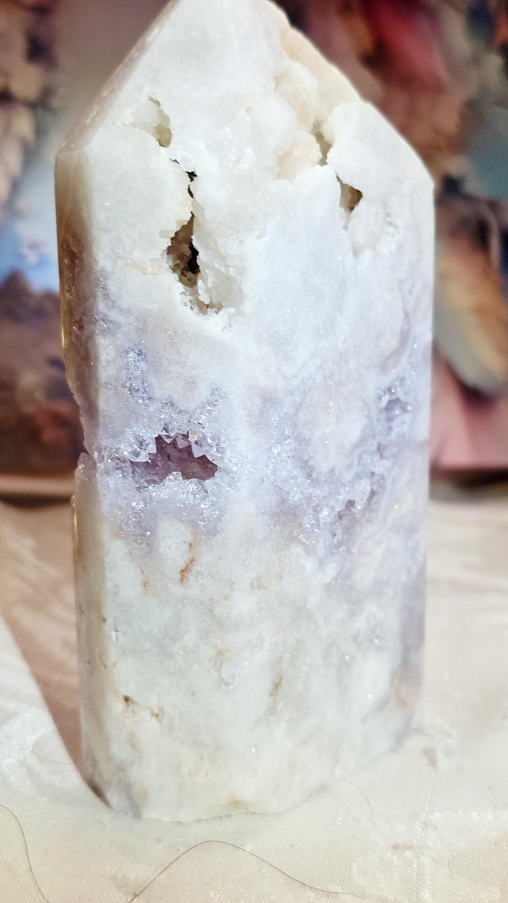 Brazilian Pink Amethyst Druzy Tower with Portals, Reiki Infused Crystal