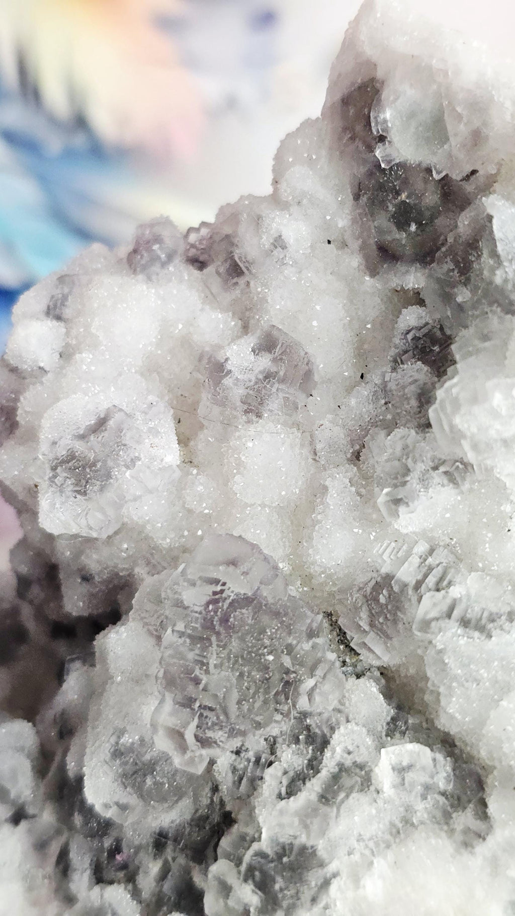 Fujian Sparkling Sugar Fluorite Specimen, Green and Purple Crystal with Calcite