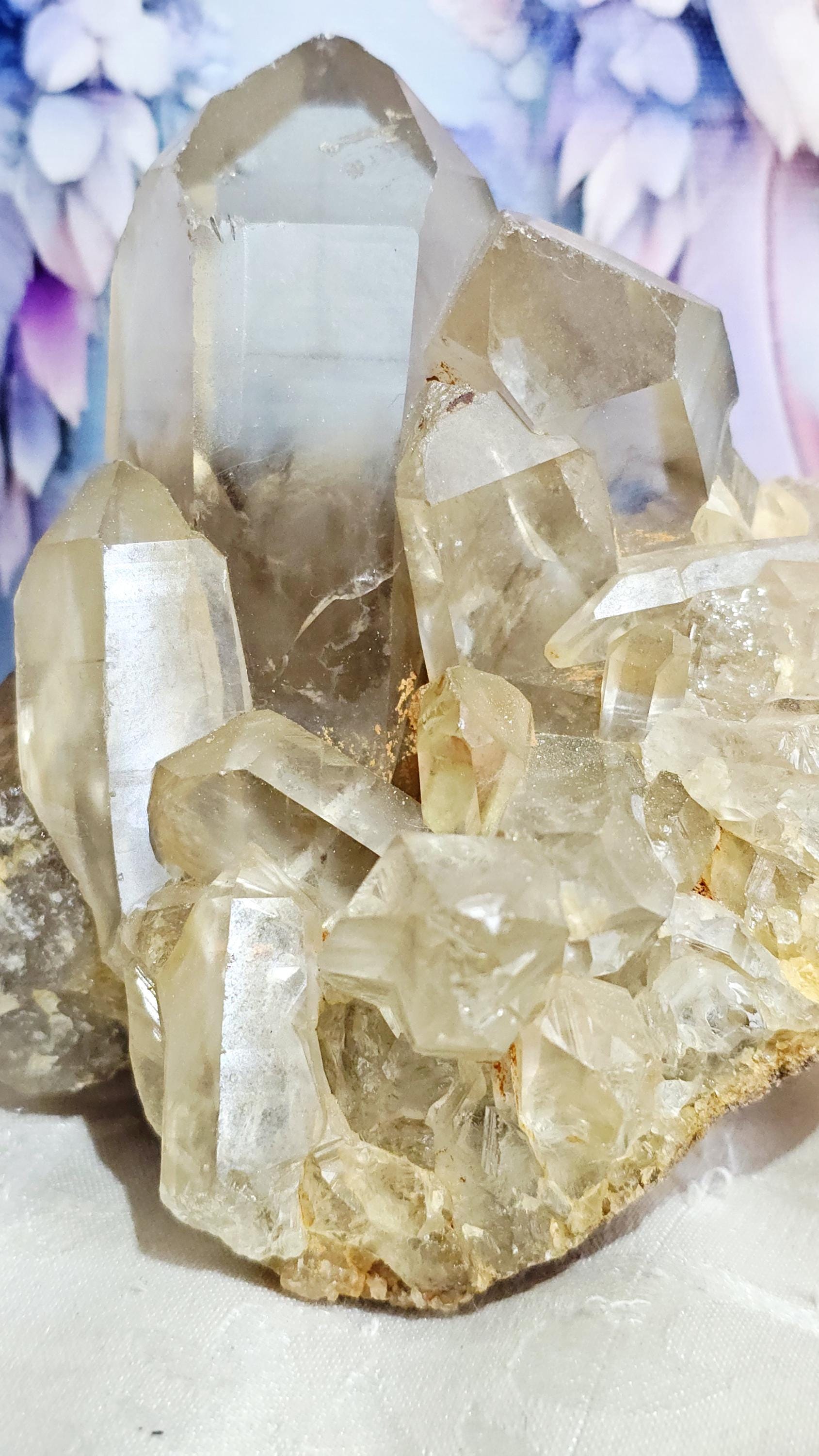 Natural Smoky Citrine Quartz Cluster, Non-Heated Grounding Crystal (4.75x4 inches)