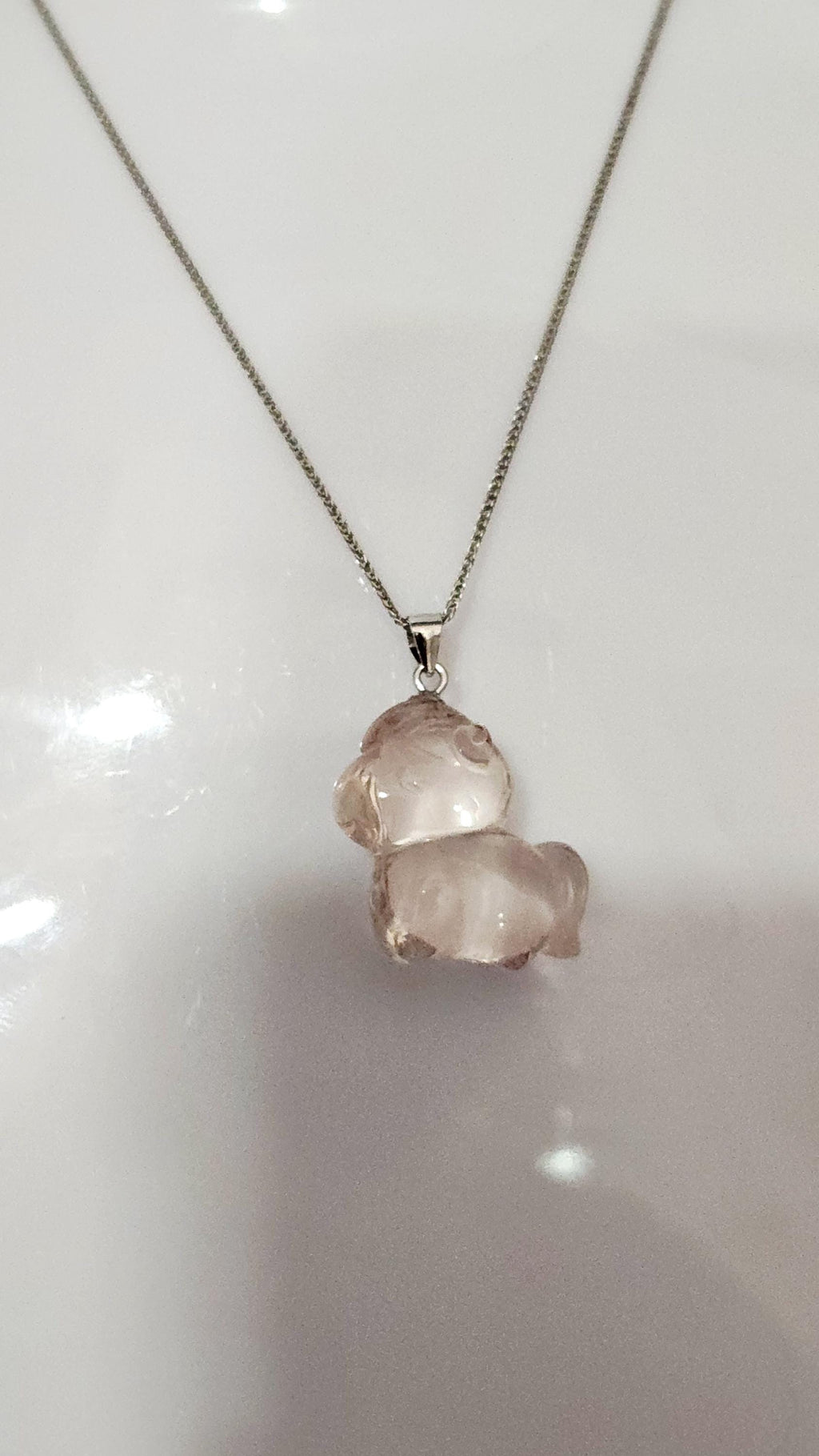 Handmade Mozambique Rose Quartz Horse Necklace, 925 Silver Pendant
