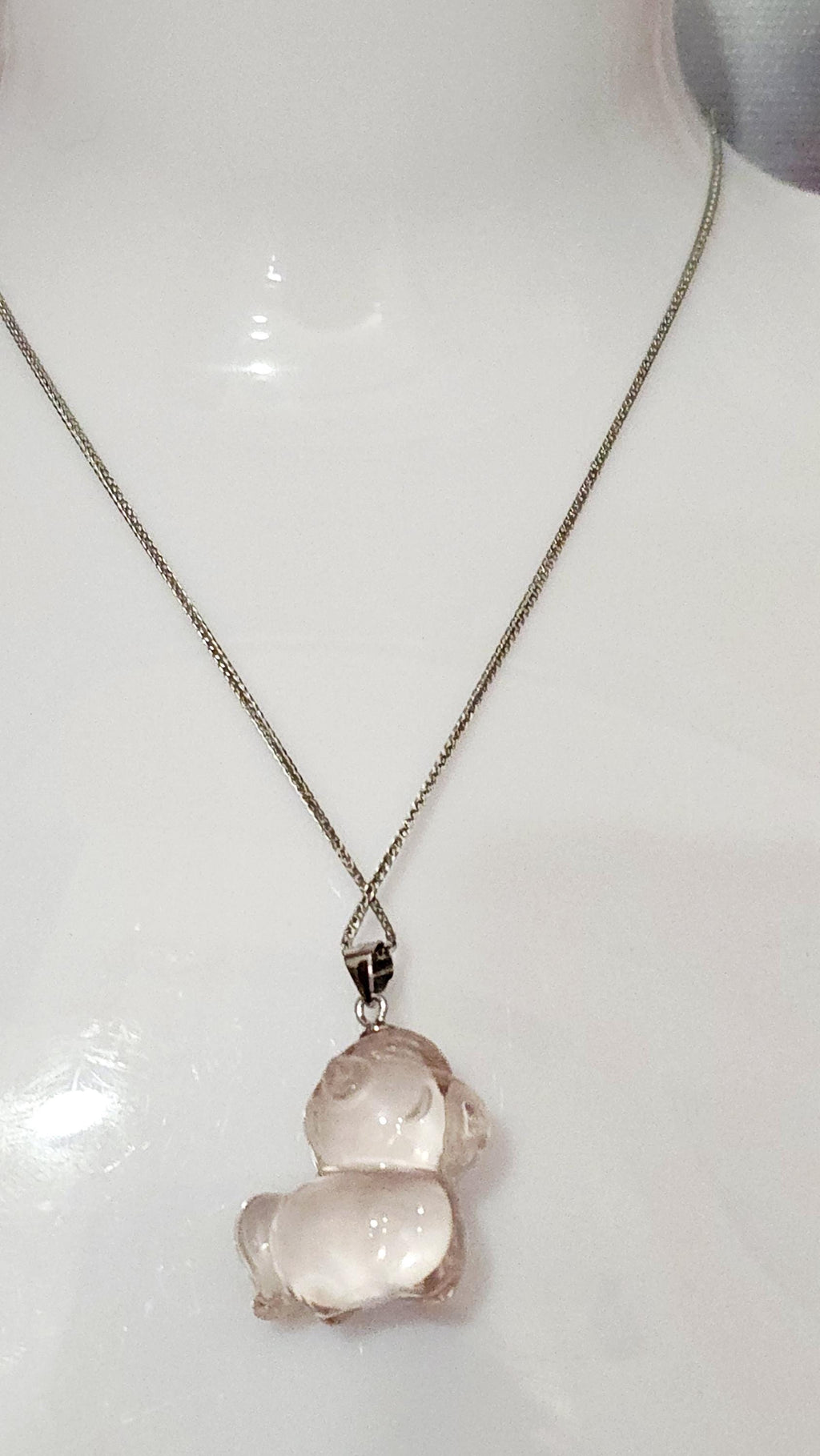 Handmade Mozambique Rose Quartz Horse Necklace, 925 Silver Pendant