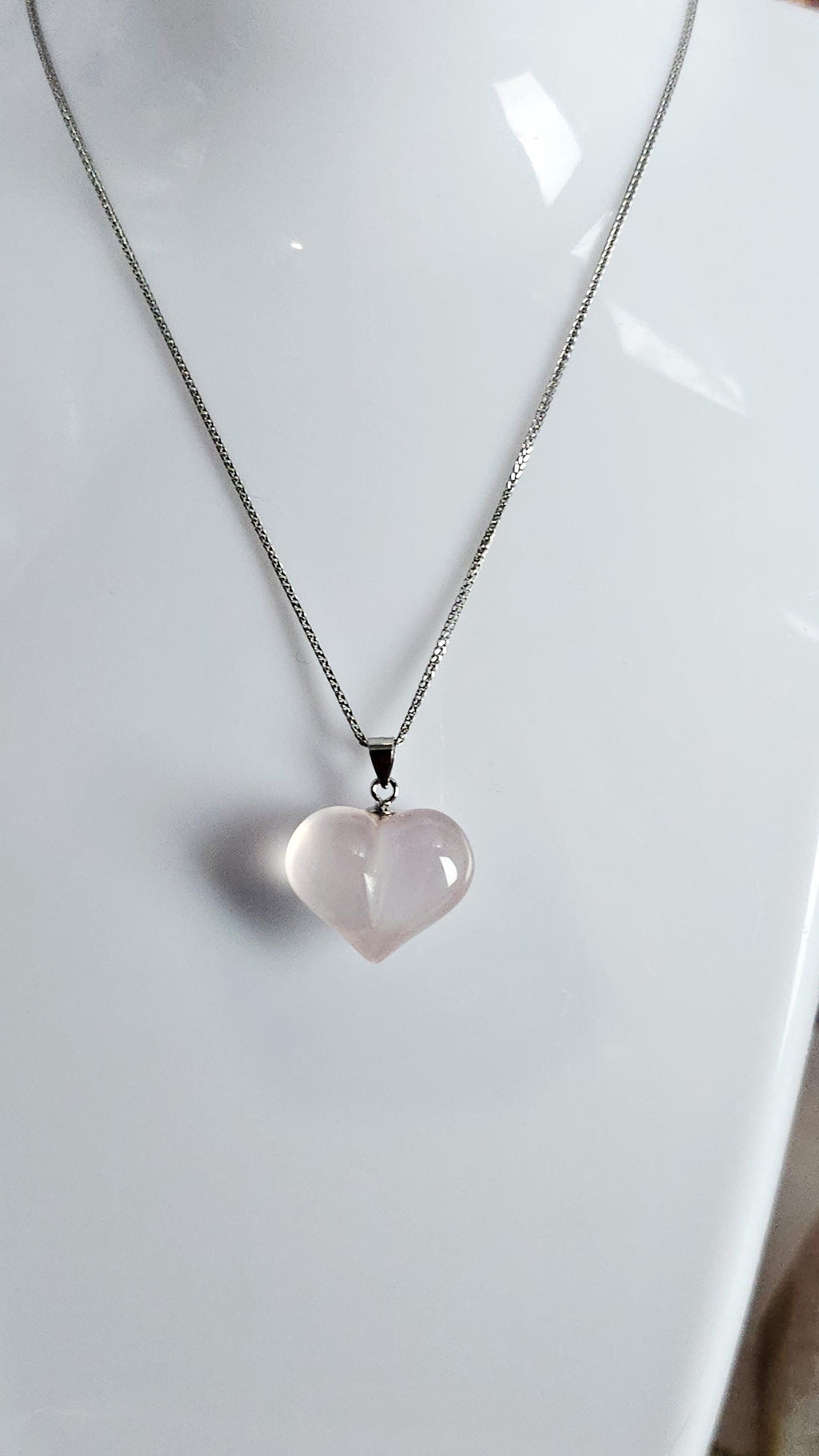 Handmade Mozambique Rose Quartz Heart Necklace, 925 Silver Pendant