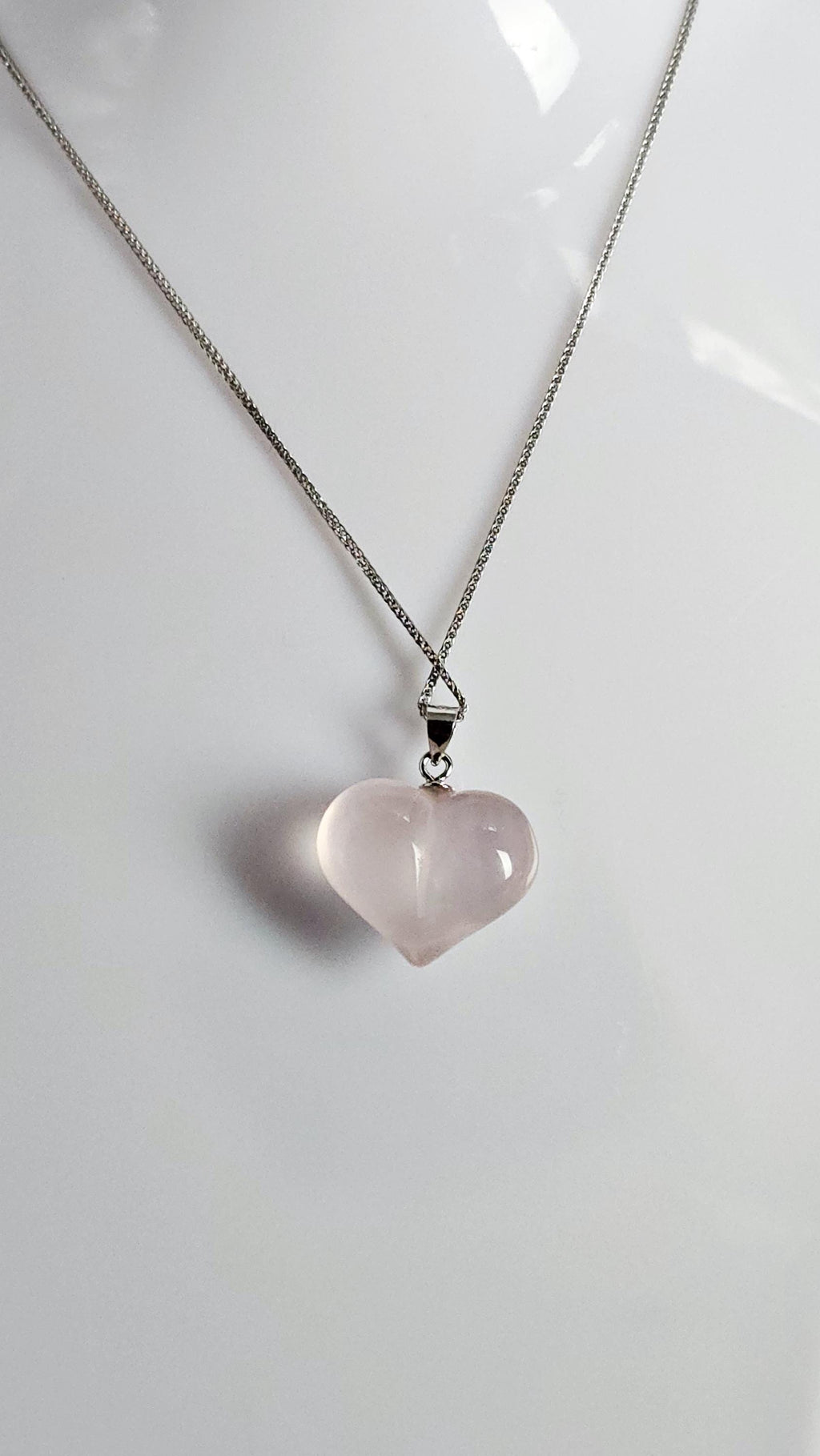 Handmade Mozambique Rose Quartz Heart Necklace, 925 Silver Pendant