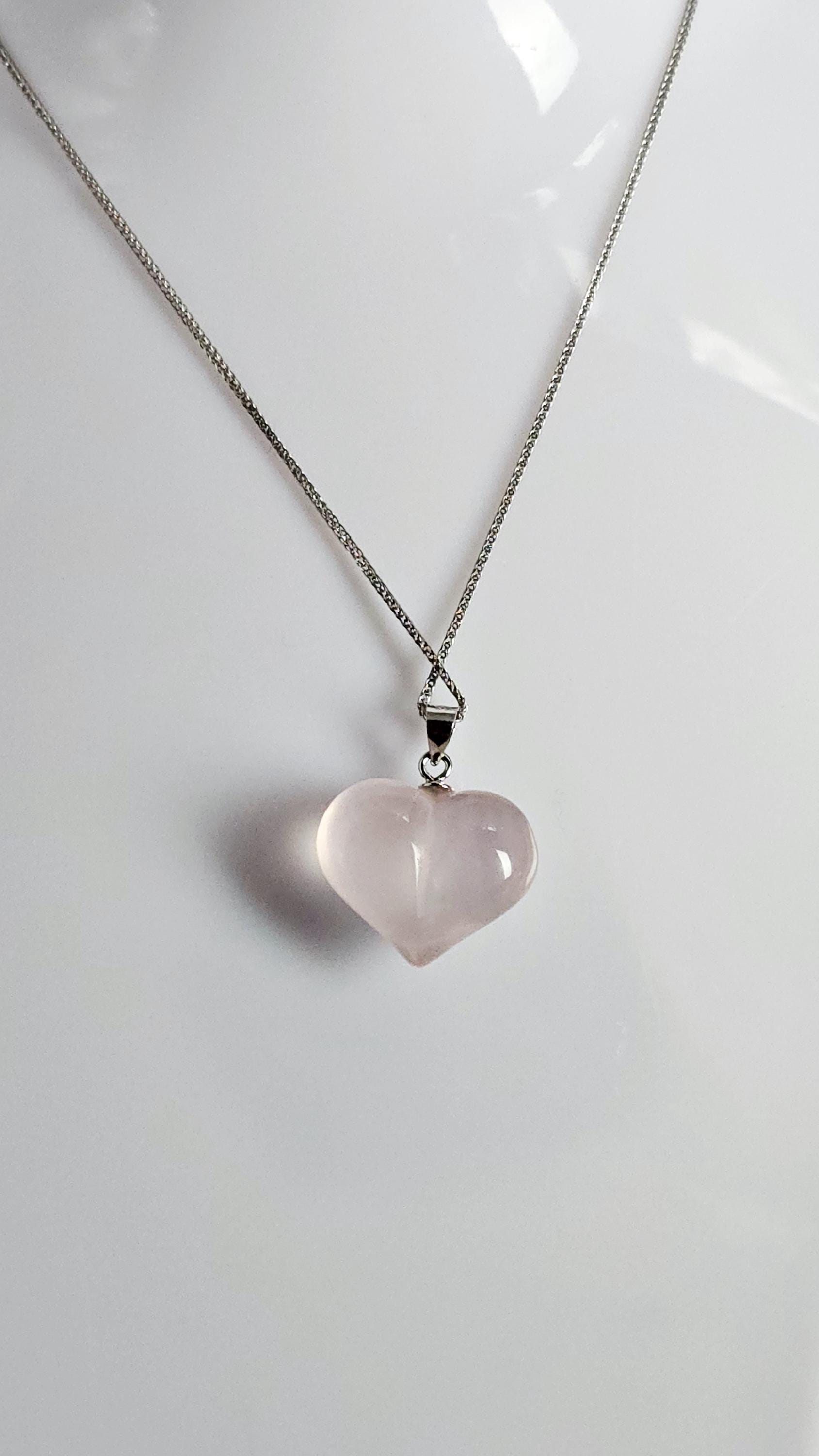 Handmade Mozambique Rose Quartz Heart Necklace, 925 Silver Pendant