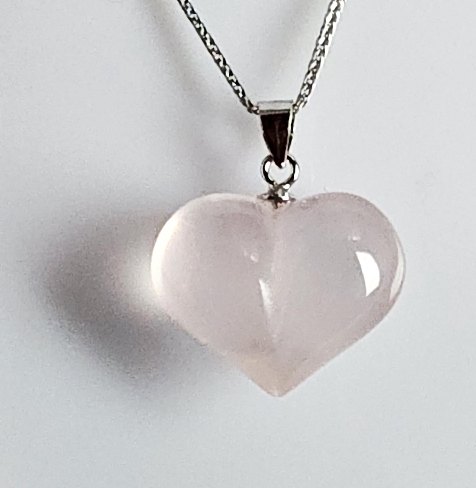 Handmade Mozambique Rose Quartz Heart Necklace, 925 Silver Pendant