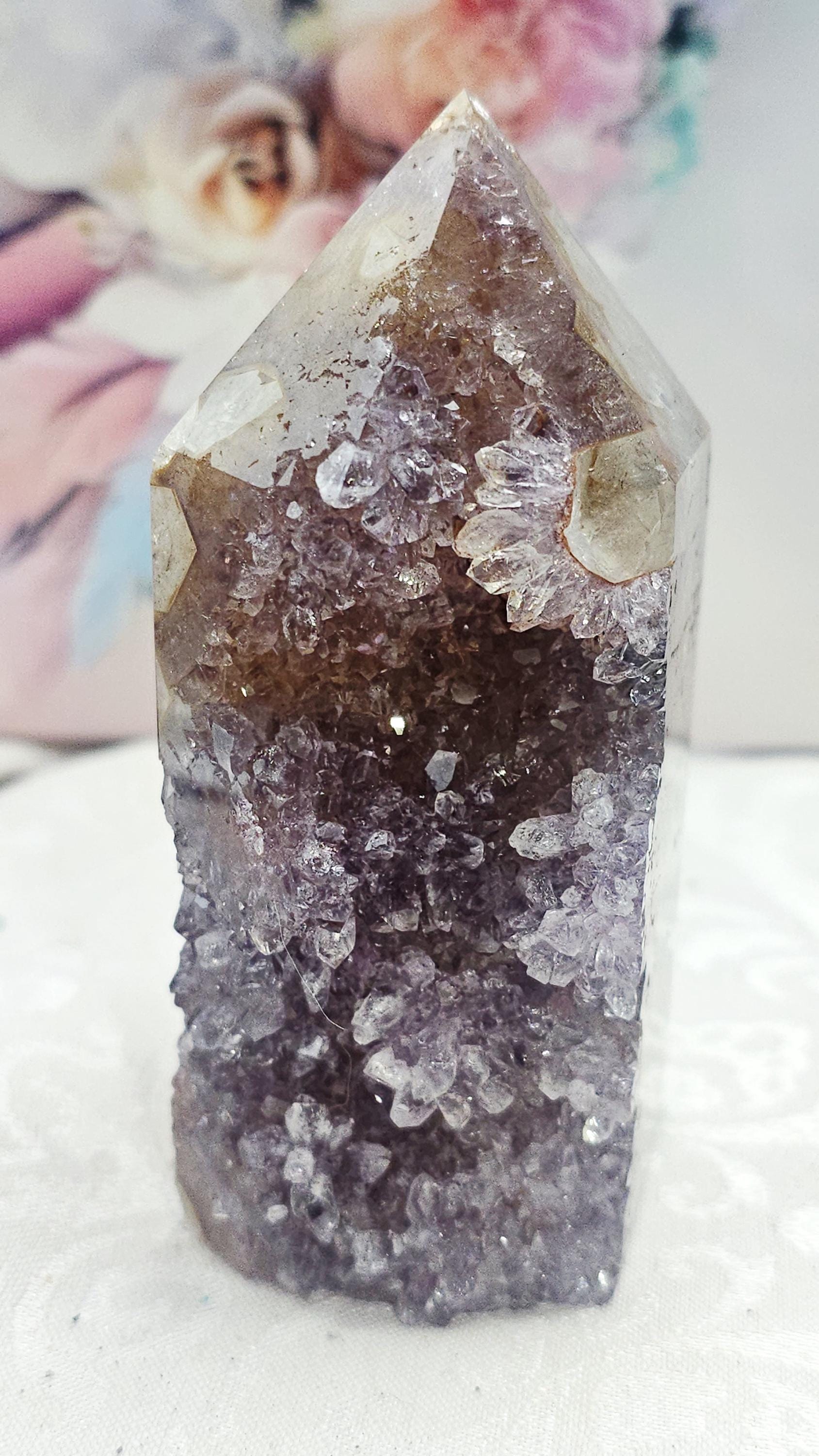 Amethyst Golden Healer Tower with Chalcedony Tower, Home Decor, Gift