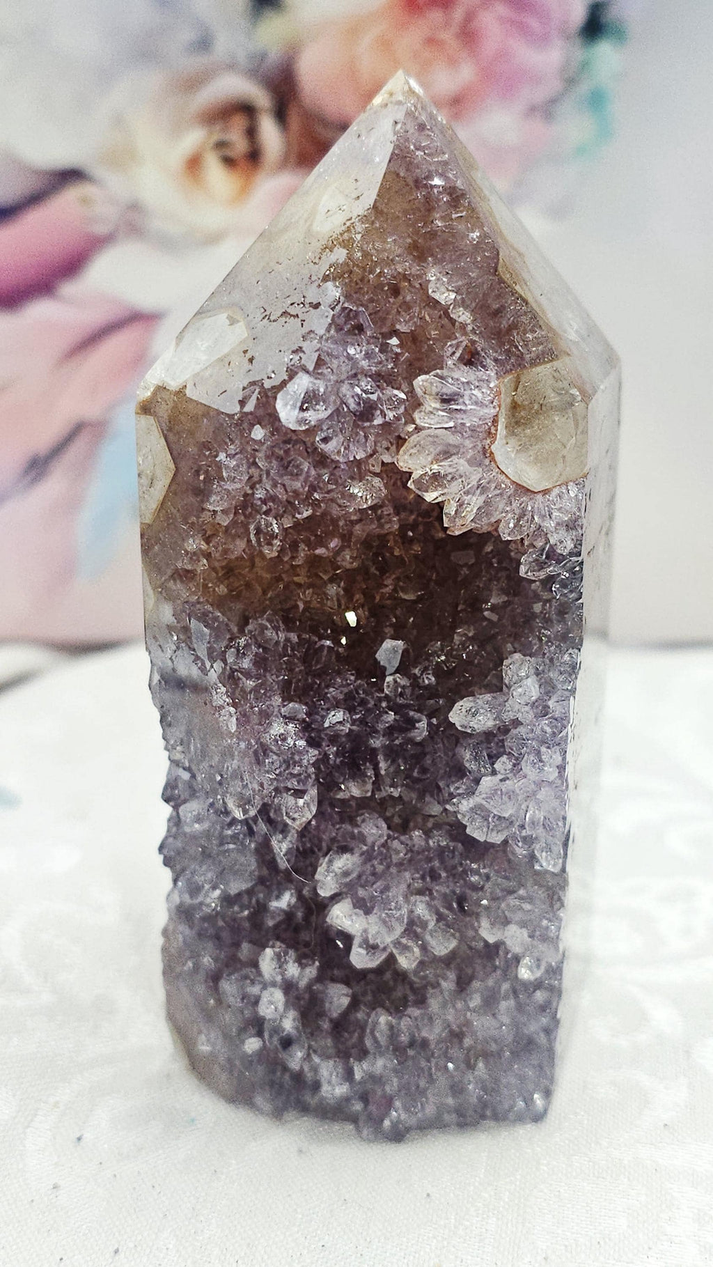 Amethyst Golden Healer Tower with Chalcedony Tower, Home Decor, Gift
