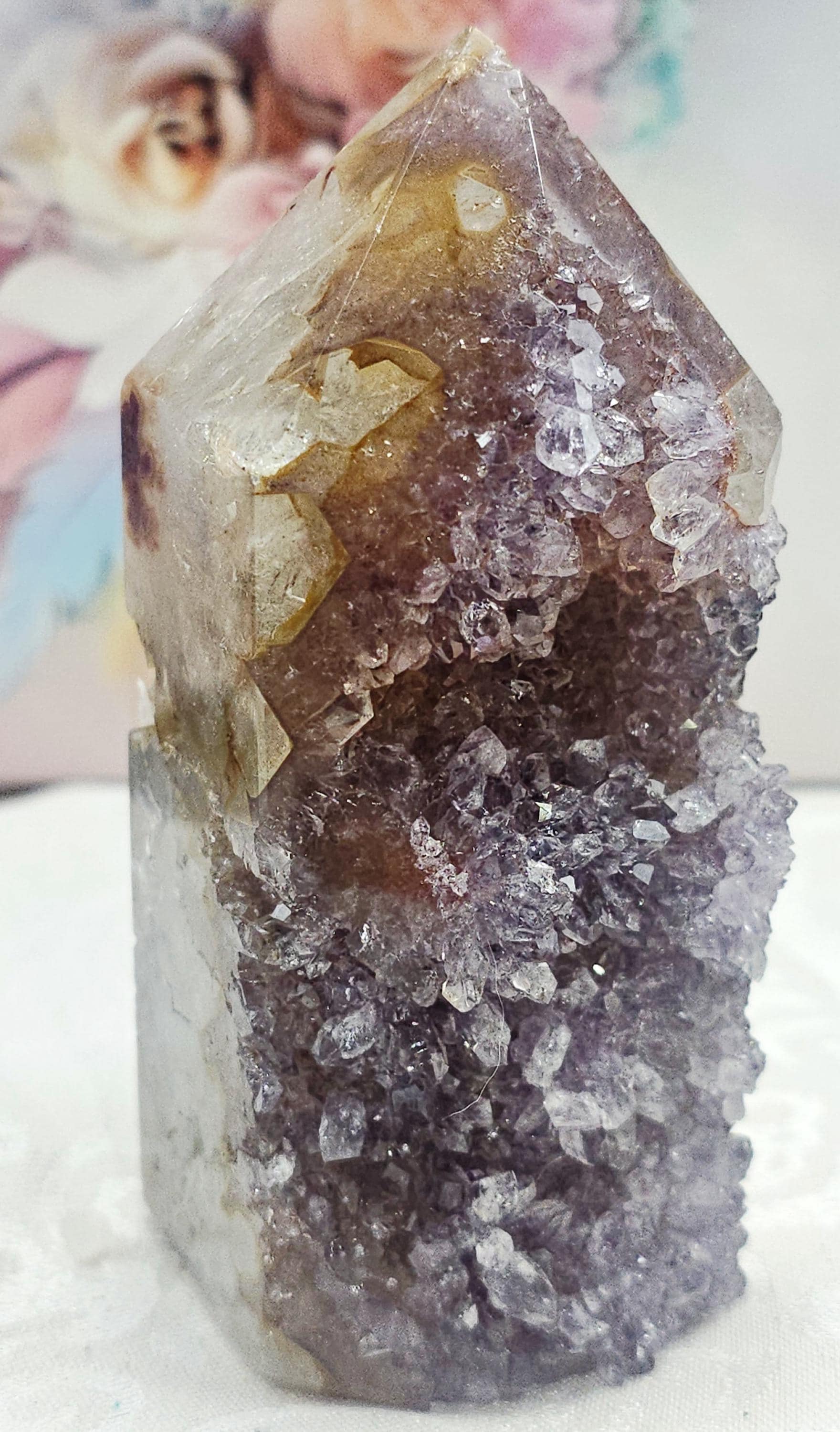 Amethyst Golden Healer Tower with Chalcedony Tower, Home Decor, Gift