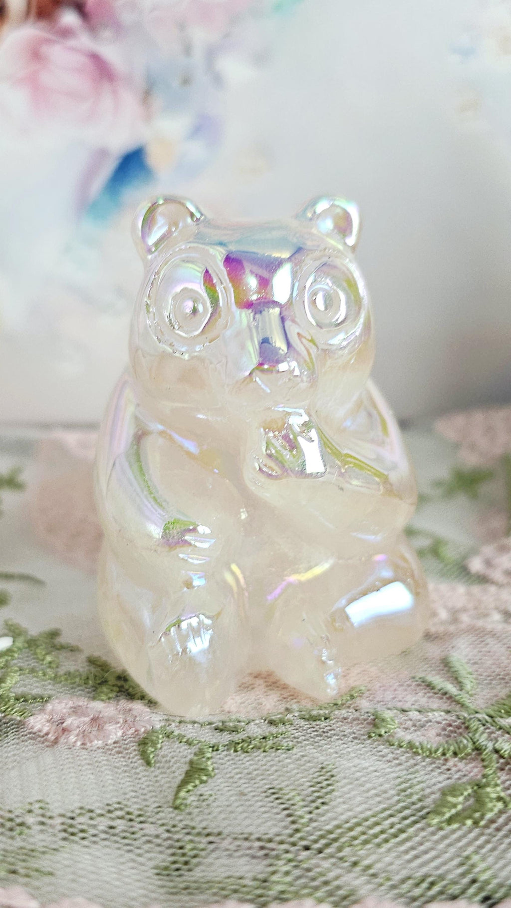 Angel Aura Clear Quartz Bear,  Healing Crystal