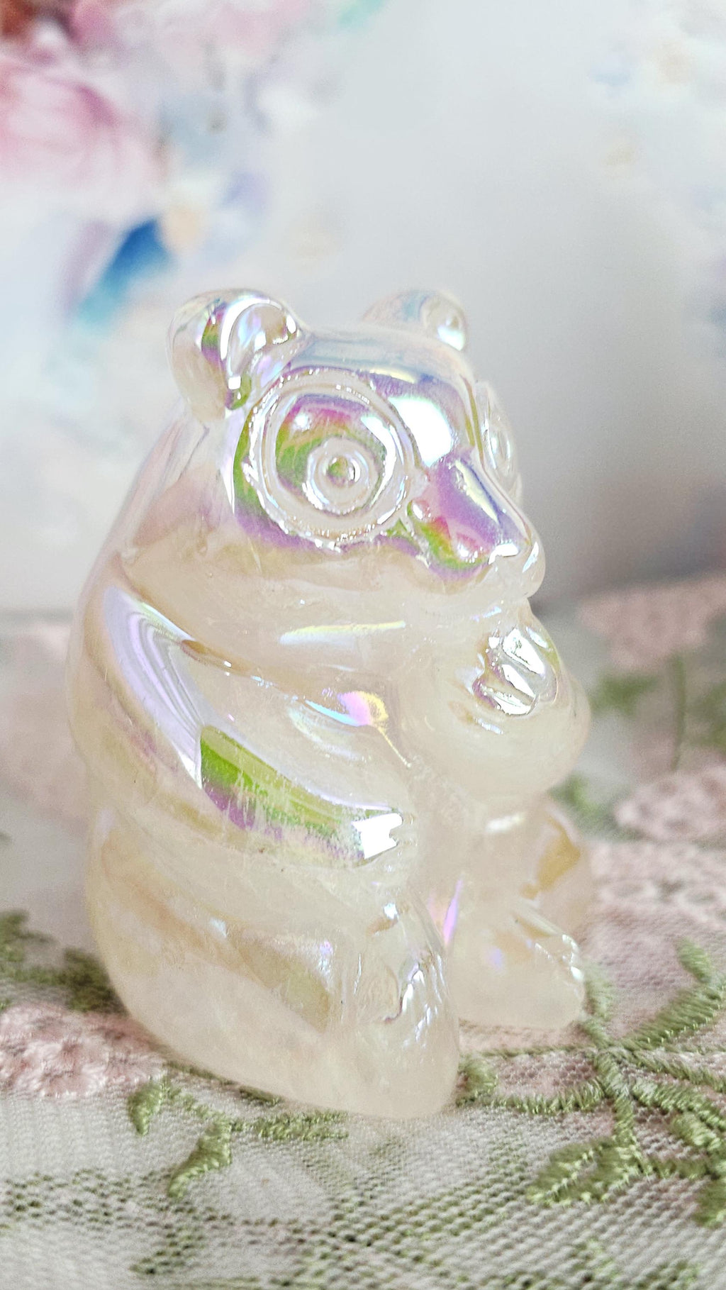 Angel Aura Clear Quartz Bear,  Healing Crystal