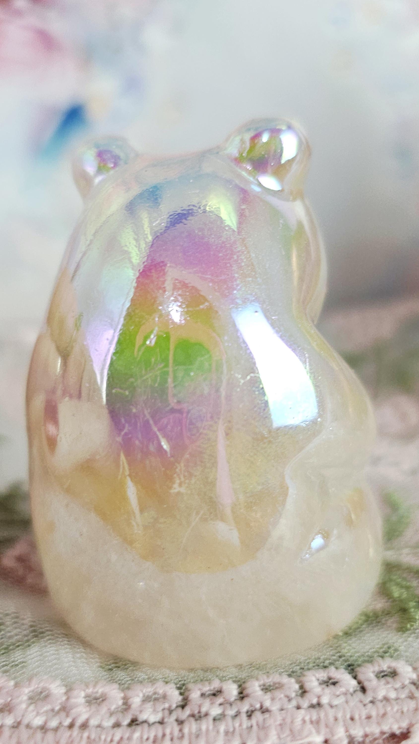 Angel Aura Clear Quartz Bear,  Healing Crystal