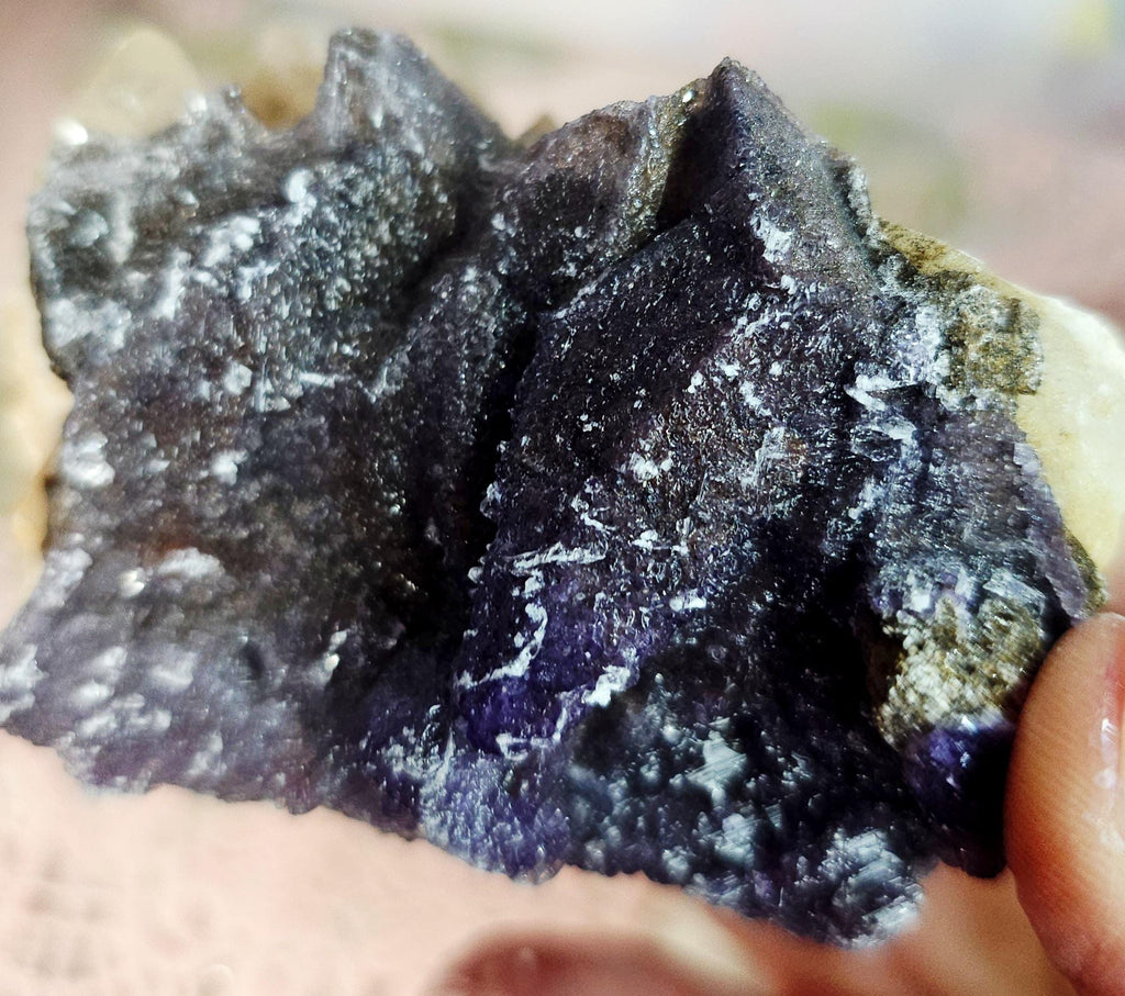 Purple Yttrofluorite on Dogtooth Calcite Specimen, Flashy Crystal, 3.5 inch</em></strong>