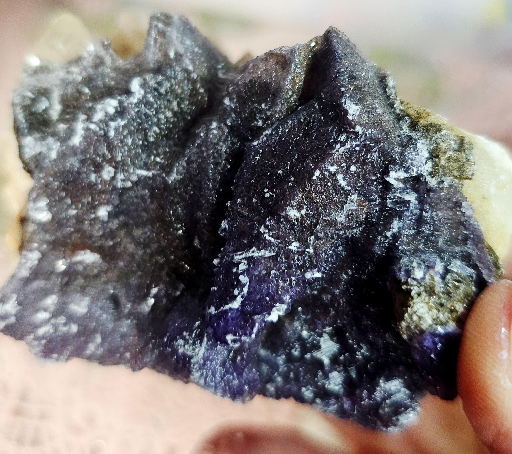 Purple Yttrofluorite on Dogtooth Calcite Specimen, Flashy Crystal, 3.5 inch</em></strong>