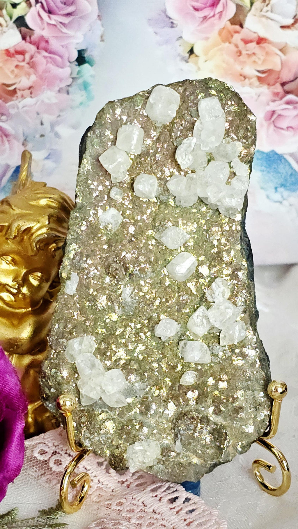 Chalcopyrite and Calcite Specimen, Crystal Gift,  Crystal Home Decor