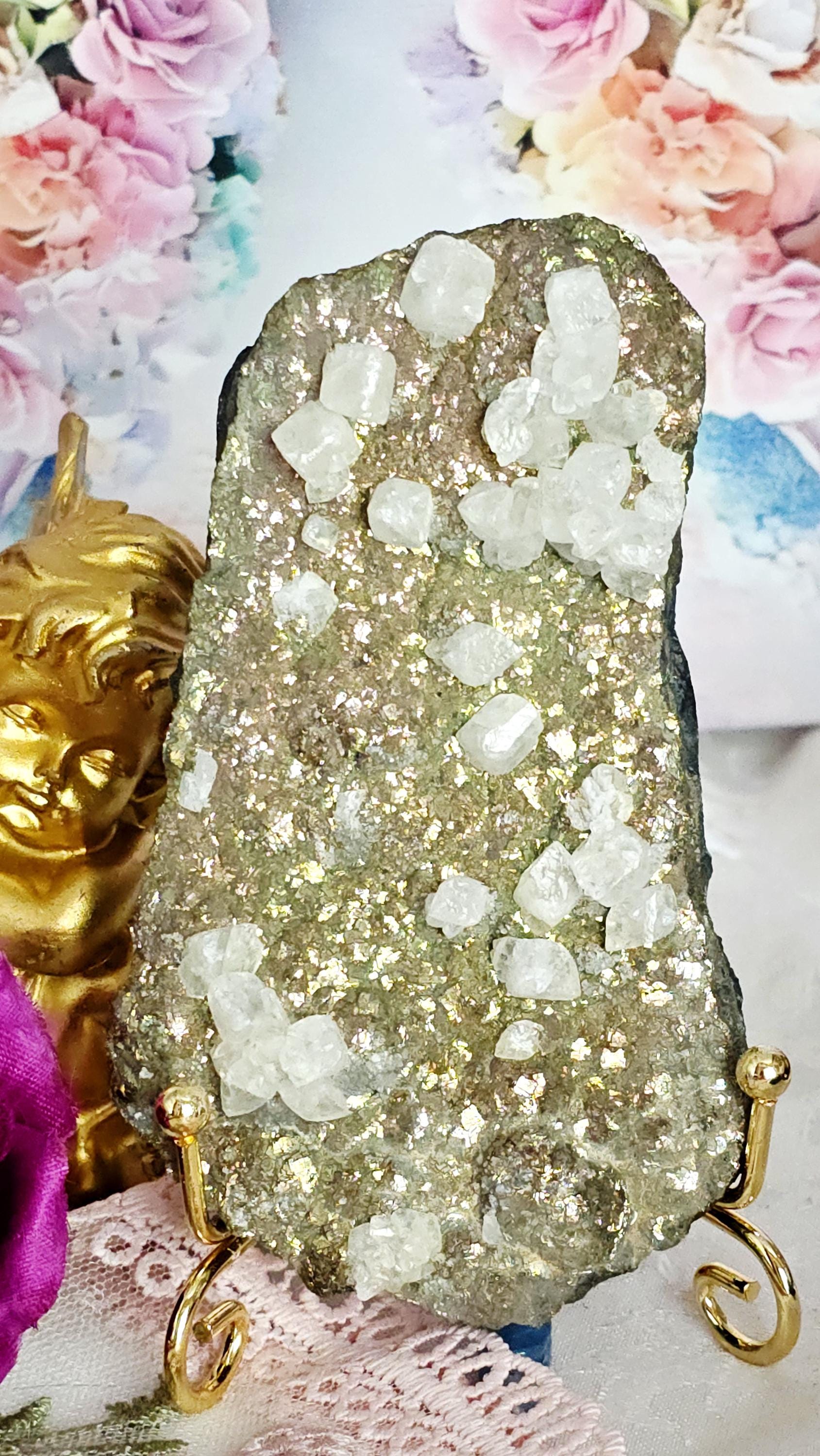 Chalcopyrite and Calcite Specimen, Crystal Gift,  Crystal Home Decor