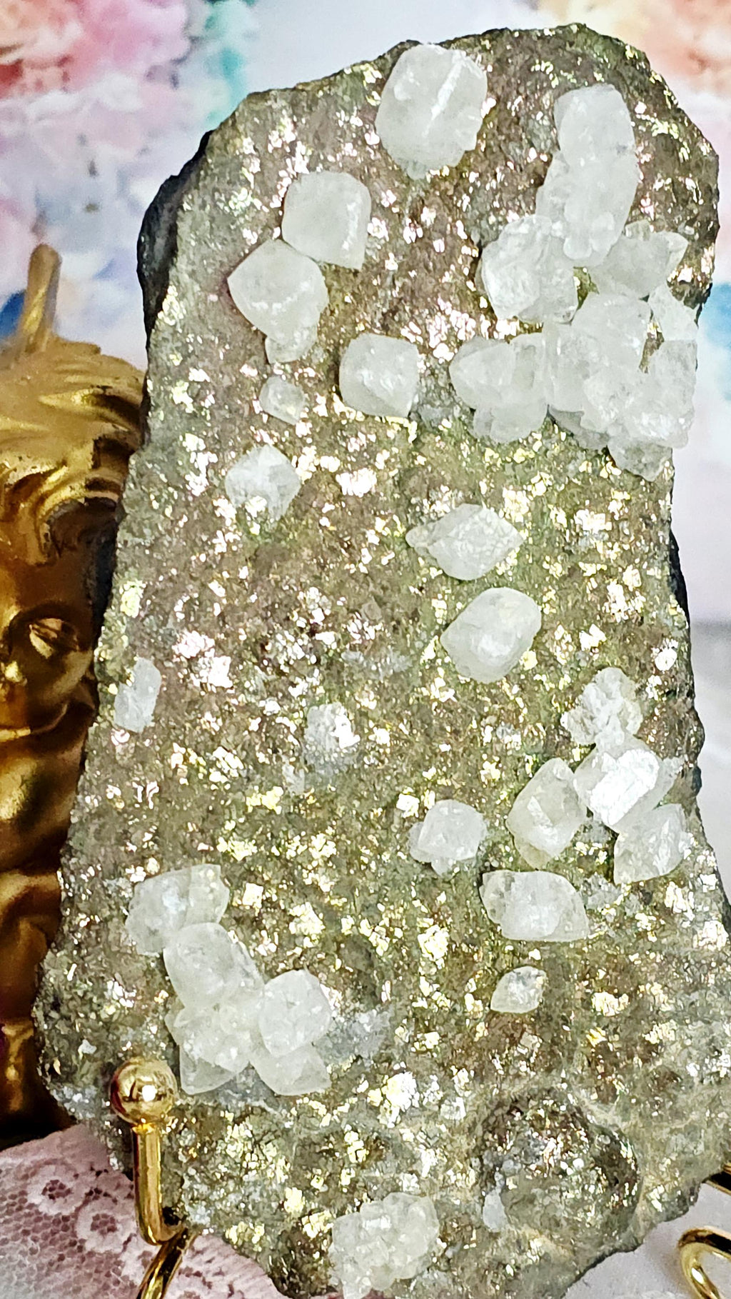 Chalcopyrite and Calcite Specimen, Crystal Gift,  Crystal Home Decor