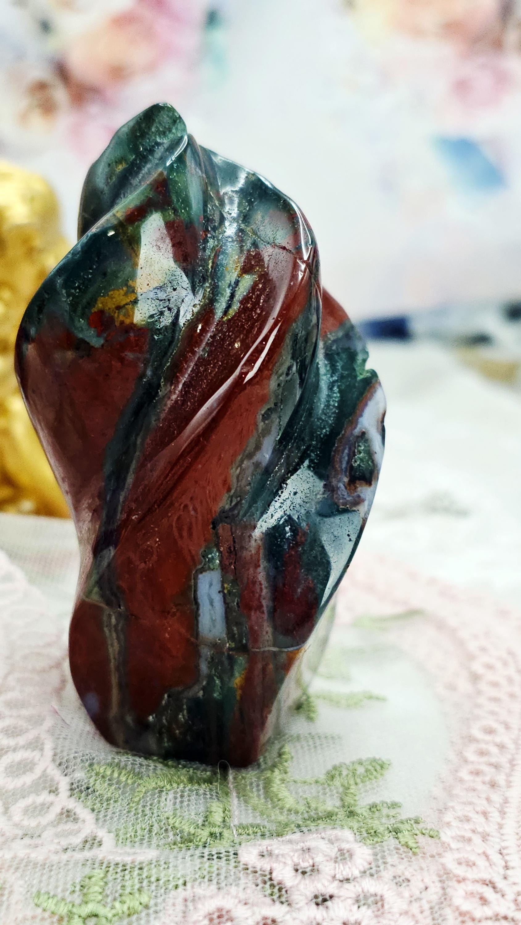Ocean Jasper Unicorn Horn Flame, Home Decor, Gift