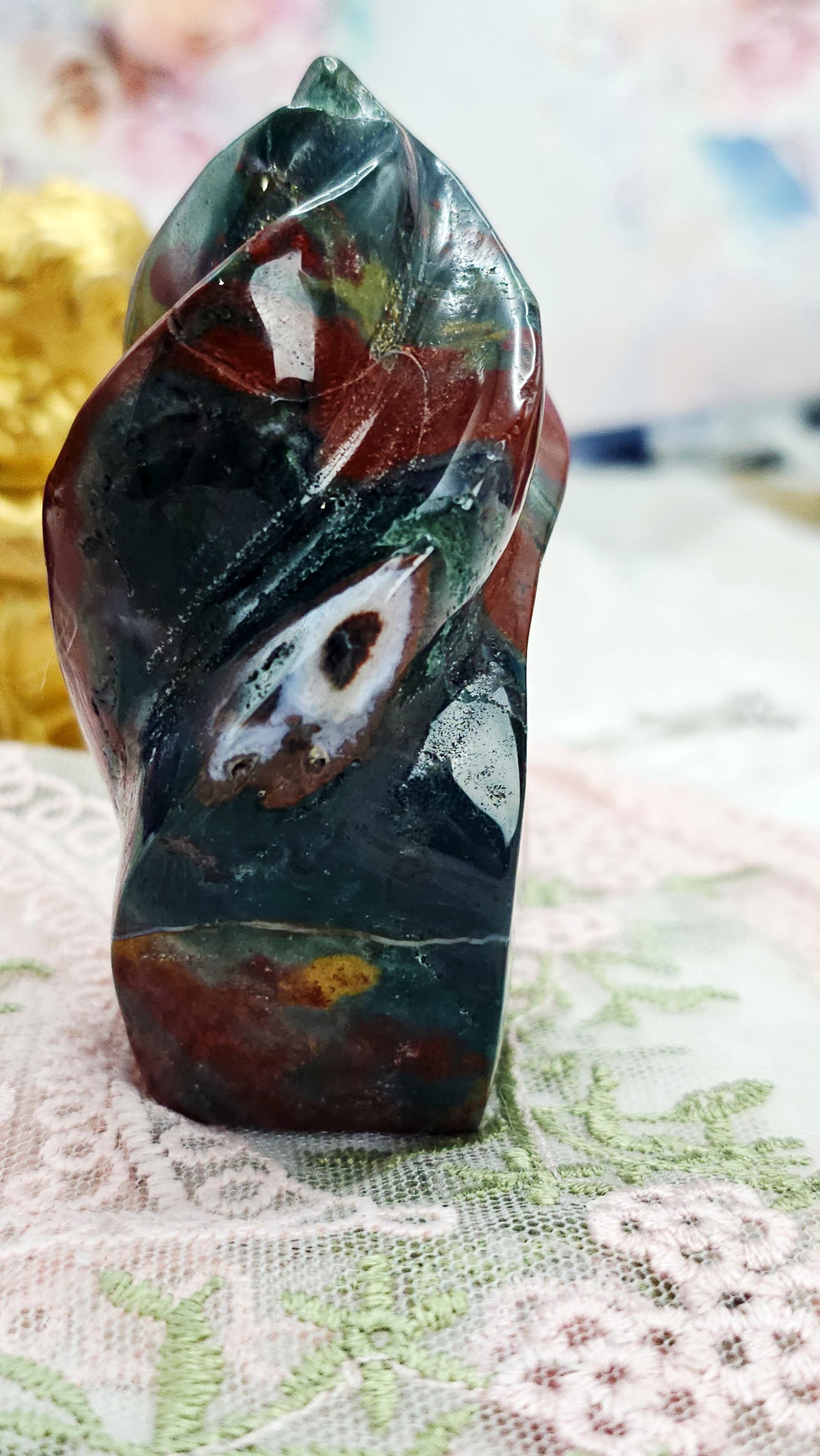 Ocean Jasper Unicorn Horn Flame, Home Decor, Gift