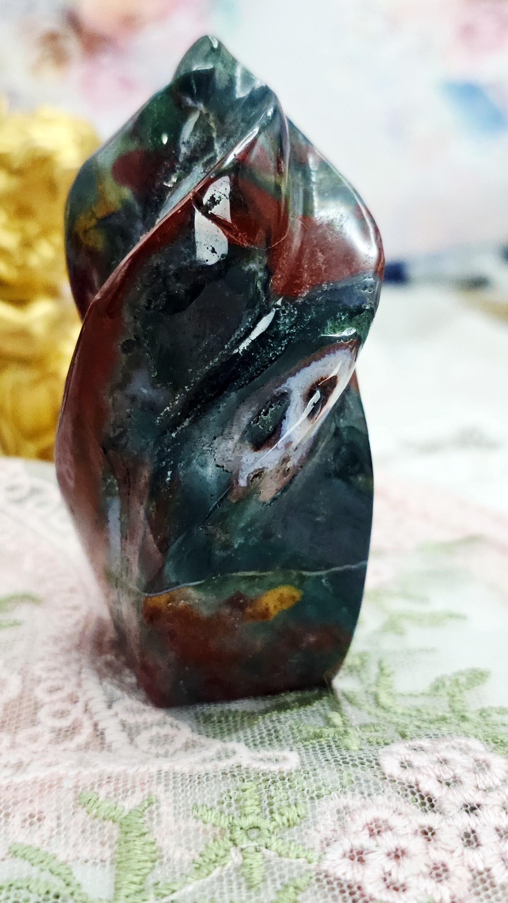 Ocean Jasper Unicorn Horn Flame, Home Decor, Gift