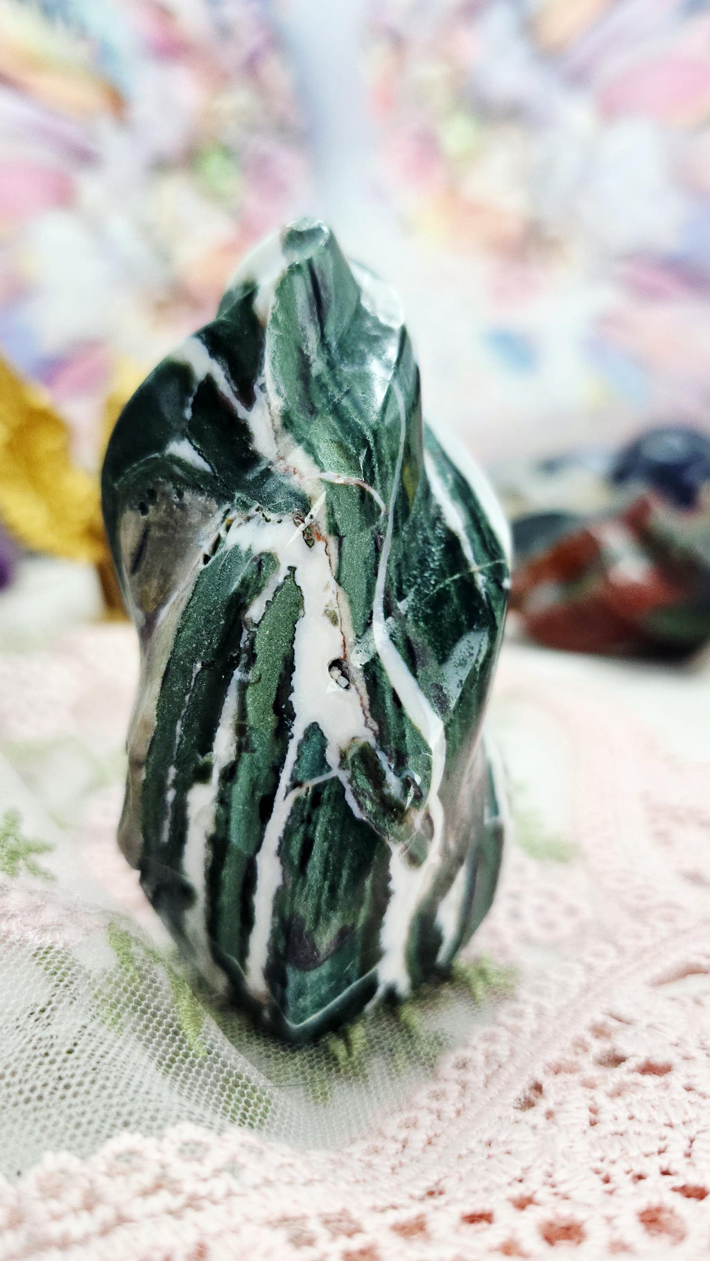 Moss Agate Unicorn Horn Flame, Home Decor, Crystal Gift