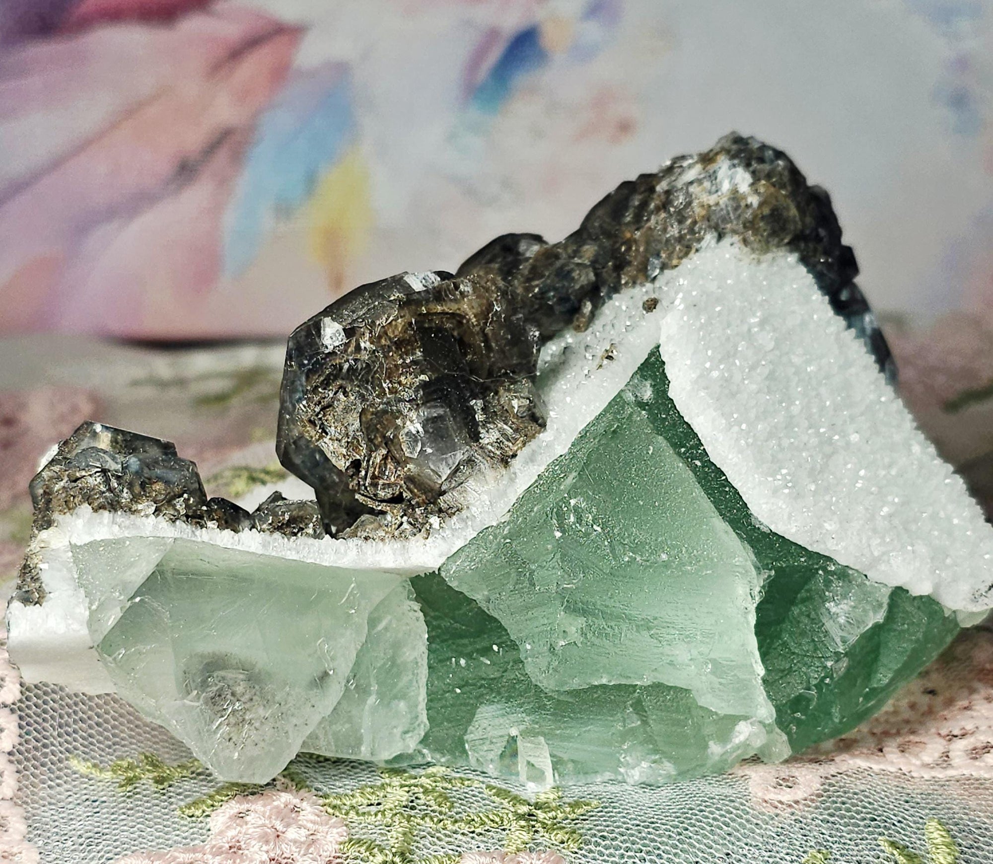 Hubei  Fluorite,  Calcite, Sugar Snow Quartz Specimen, UV Reaction, Home Decor, Crystal Gift, Specimen