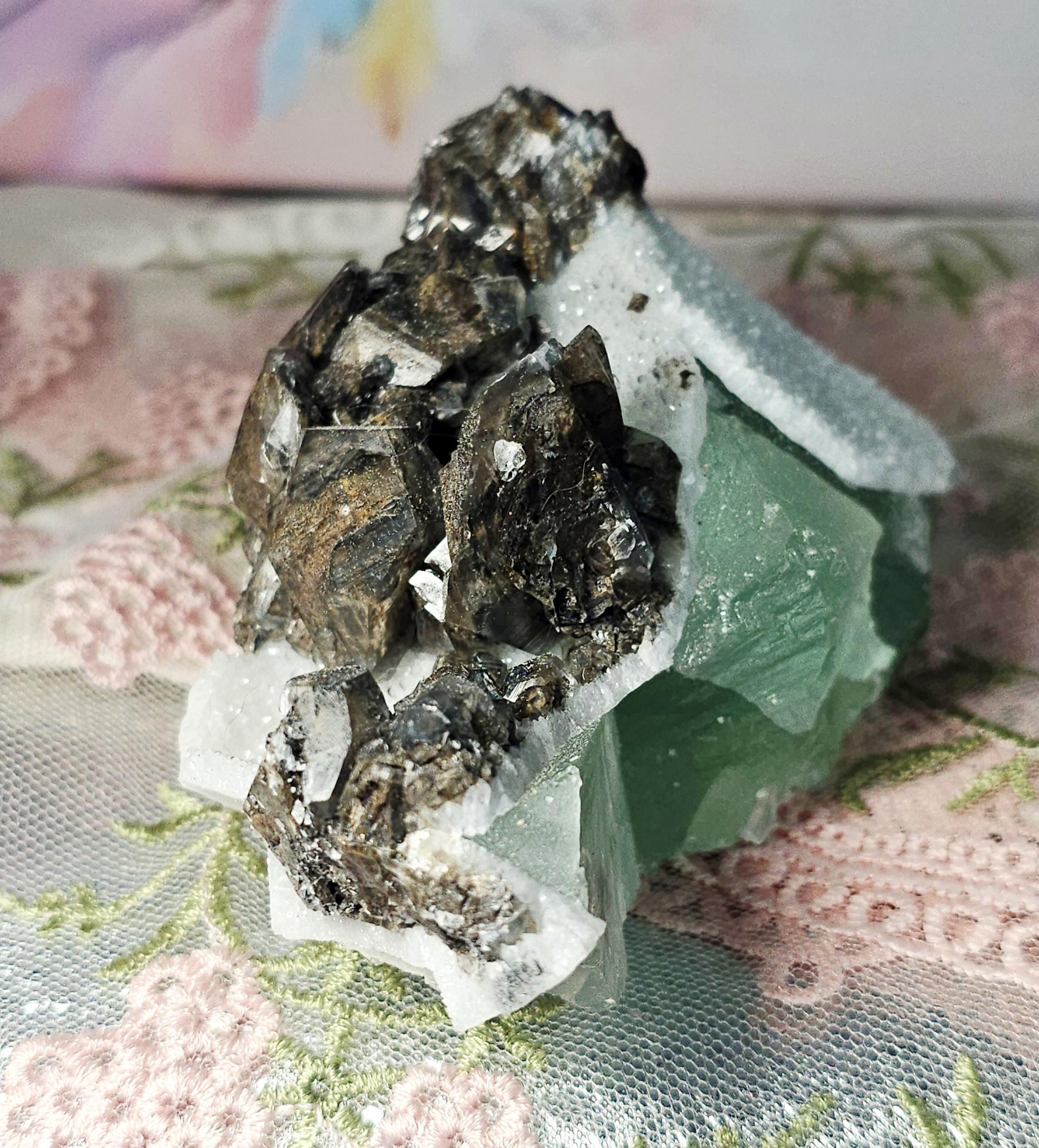 Hubei  Fluorite,  Calcite, Sugar Snow Quartz Specimen, UV Reaction, Home Decor, Crystal Gift, Specimen