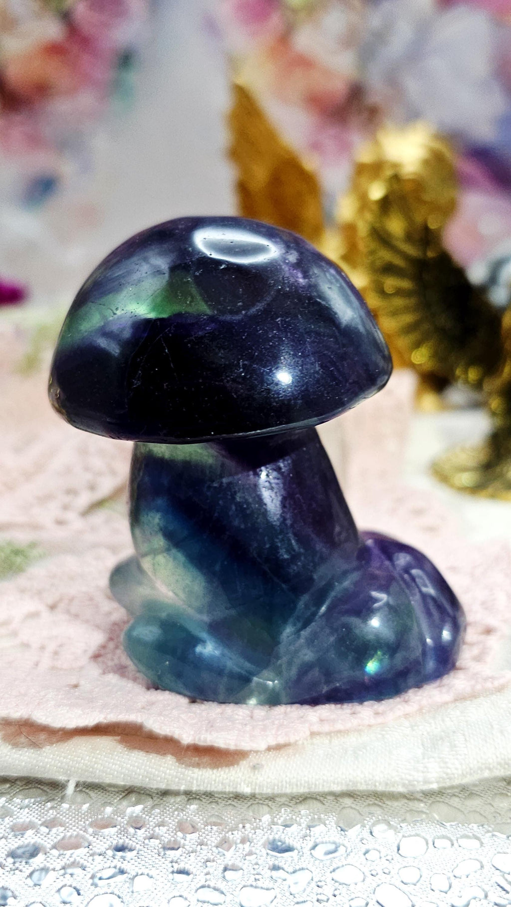 Rainbow Fluorite Mushroom, Fairy Garden, Crystal Gift, Home Decor